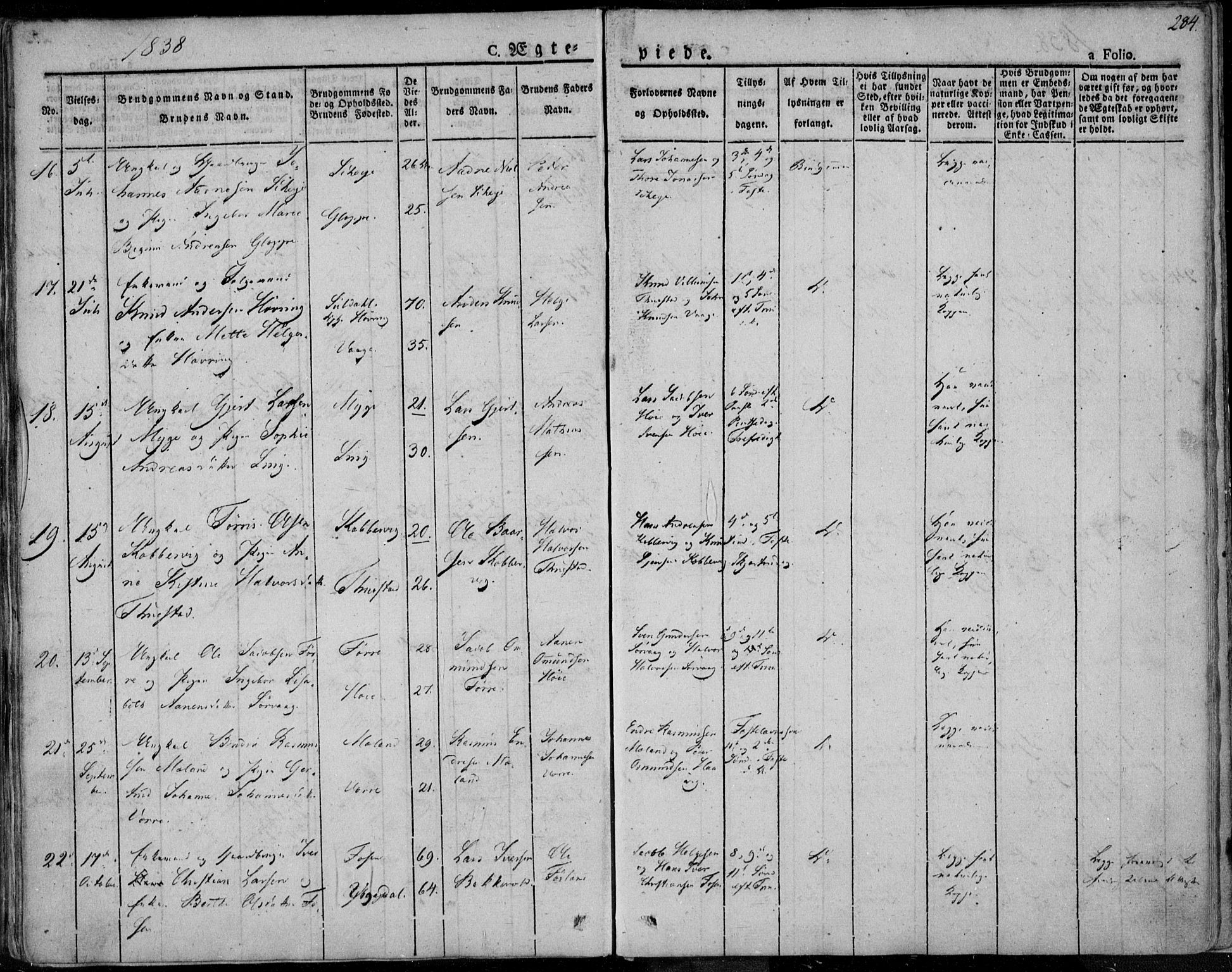 Avaldsnes sokneprestkontor, SAST/A -101851/H/Ha/Haa/L0005: Parish register (official) no. A 5.1, 1825-1841, p. 284