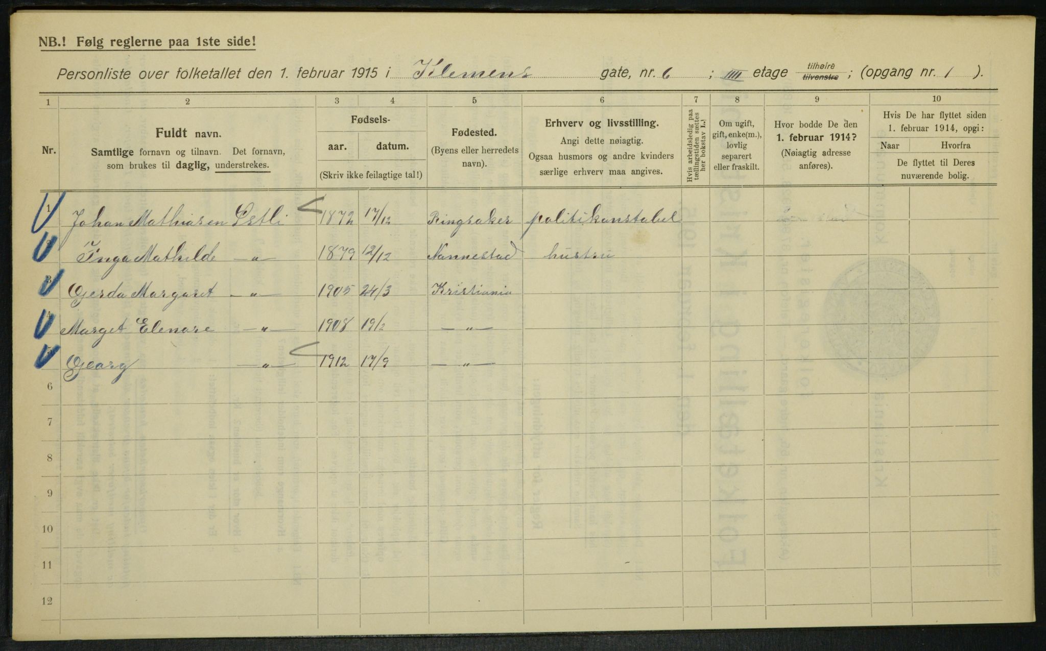 OBA, Municipal Census 1915 for Kristiania, 1915, p. 12888