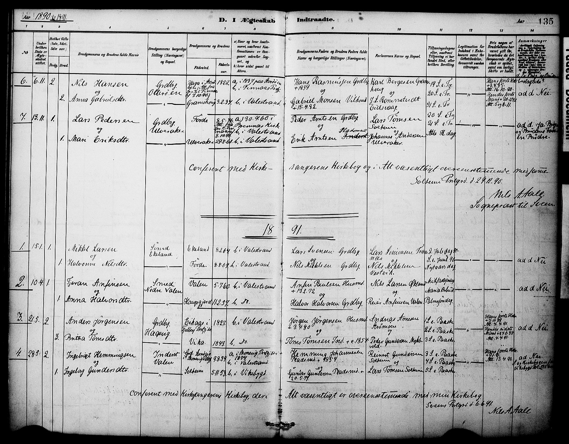 Sveio Sokneprestembete, SAB/A-78501/H/Haa: Parish register (official) no. C 2, 1881-1899, p. 135