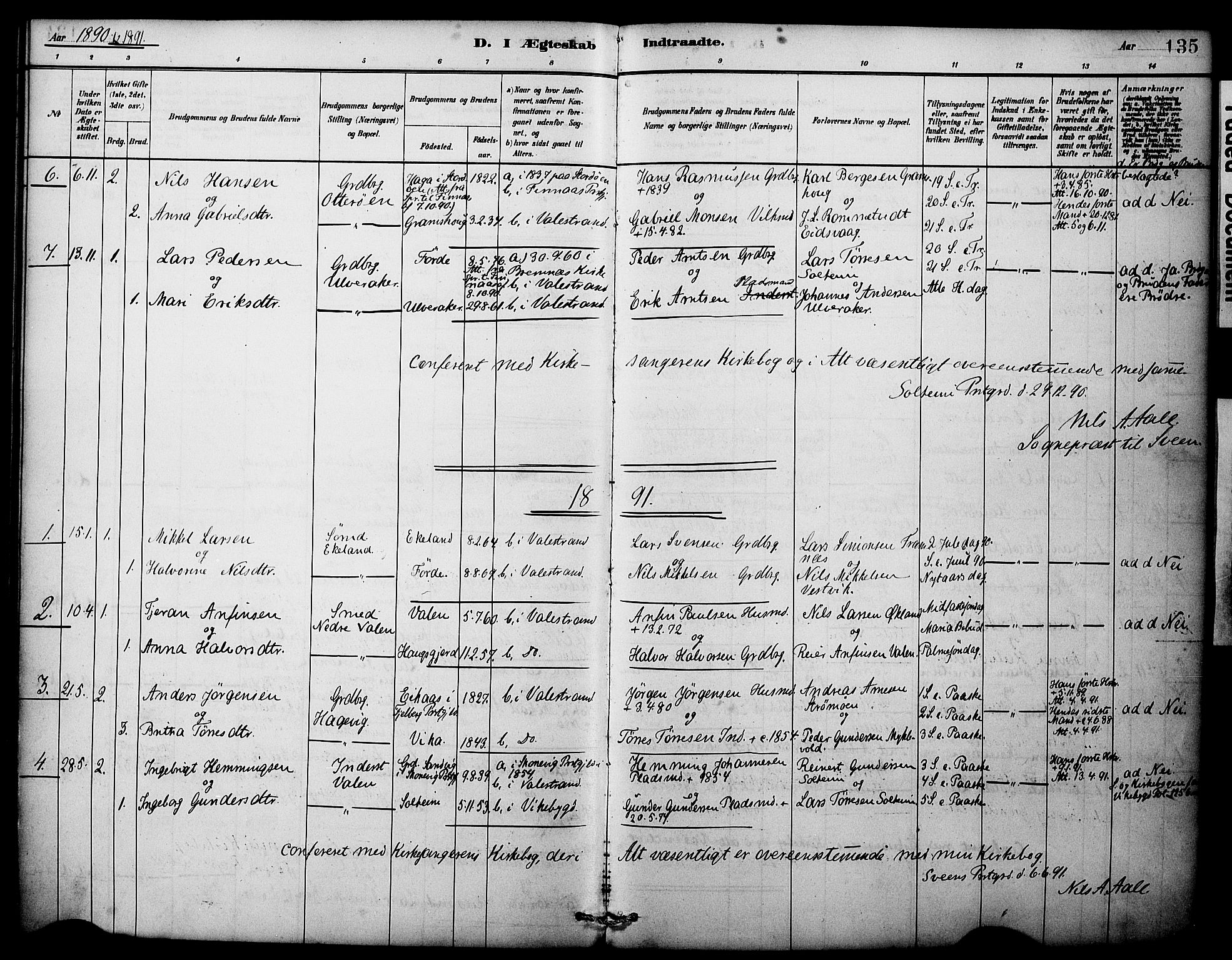 Sveio Sokneprestembete, AV/SAB-A-78501/H/Haa: Parish register (official) no. C 2, 1881-1899, p. 135