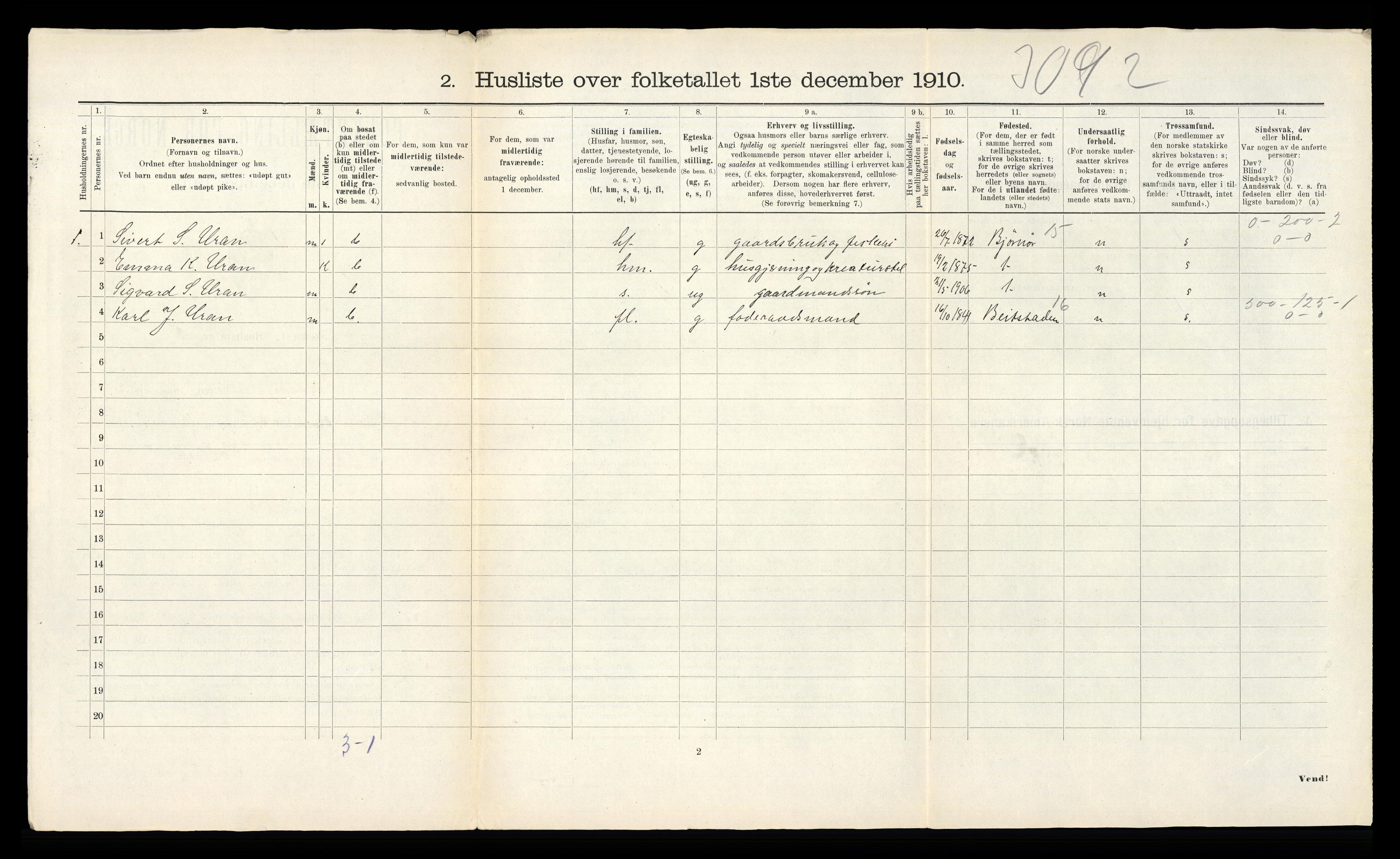 RA, 1910 census for Flatanger, 1910, p. 40