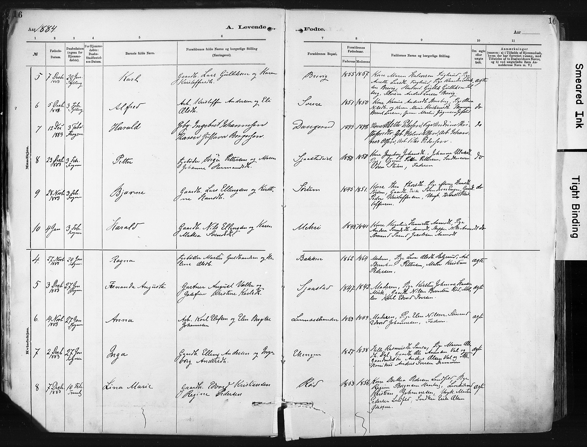 Lier kirkebøker, SAKO/A-230/F/Fa/L0015: Parish register (official) no. I 15, 1883-1894, p. 16