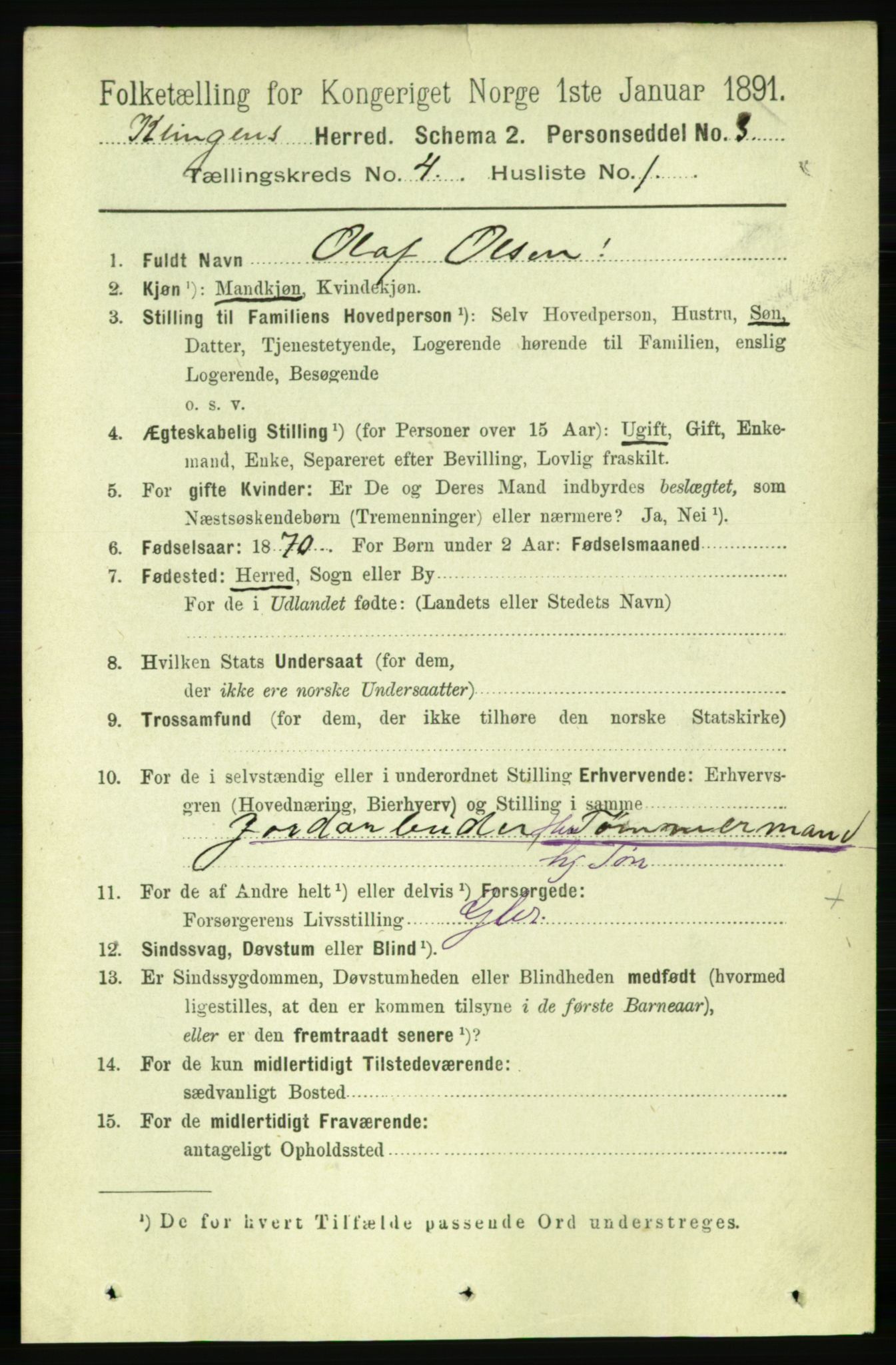 RA, 1891 census for 1746 Klinga, 1891, p. 1152