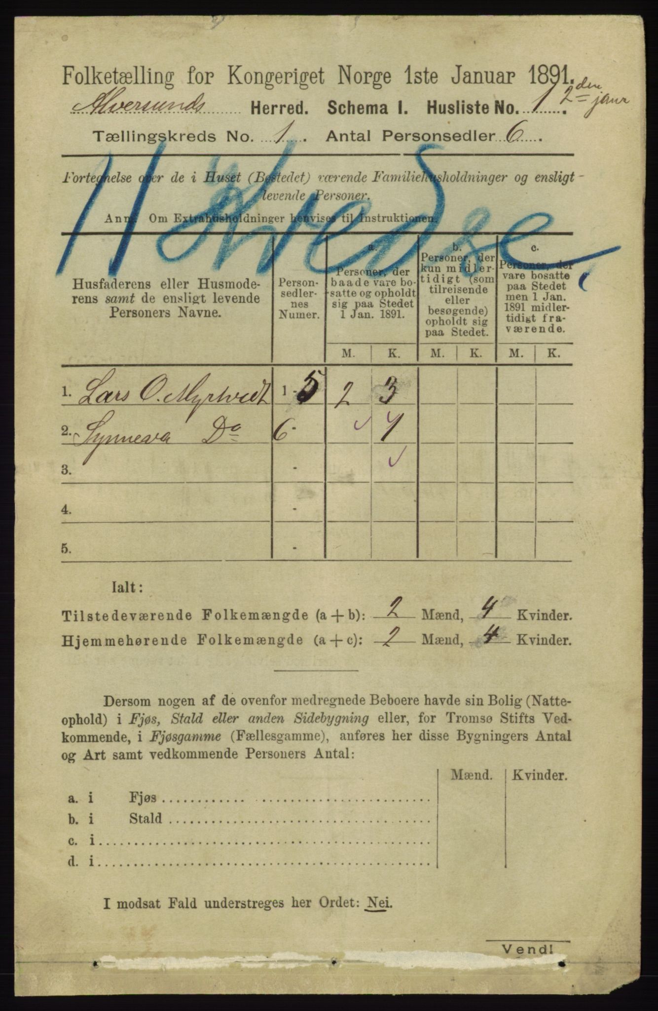 RA, 1891 census for 1257 Alversund, 1891, p. 30