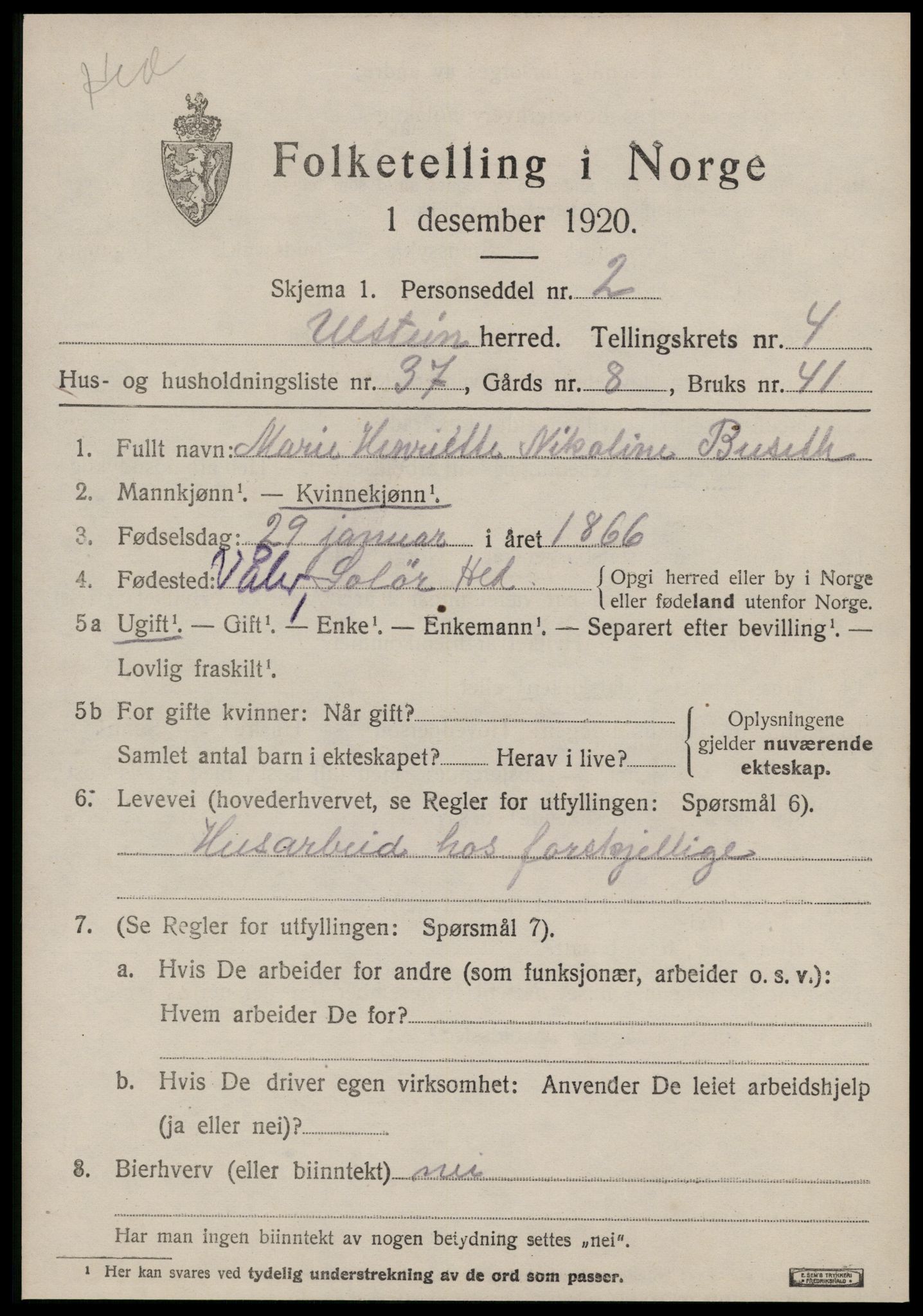 SAT, 1920 census for Ulstein, 1920, p. 3108