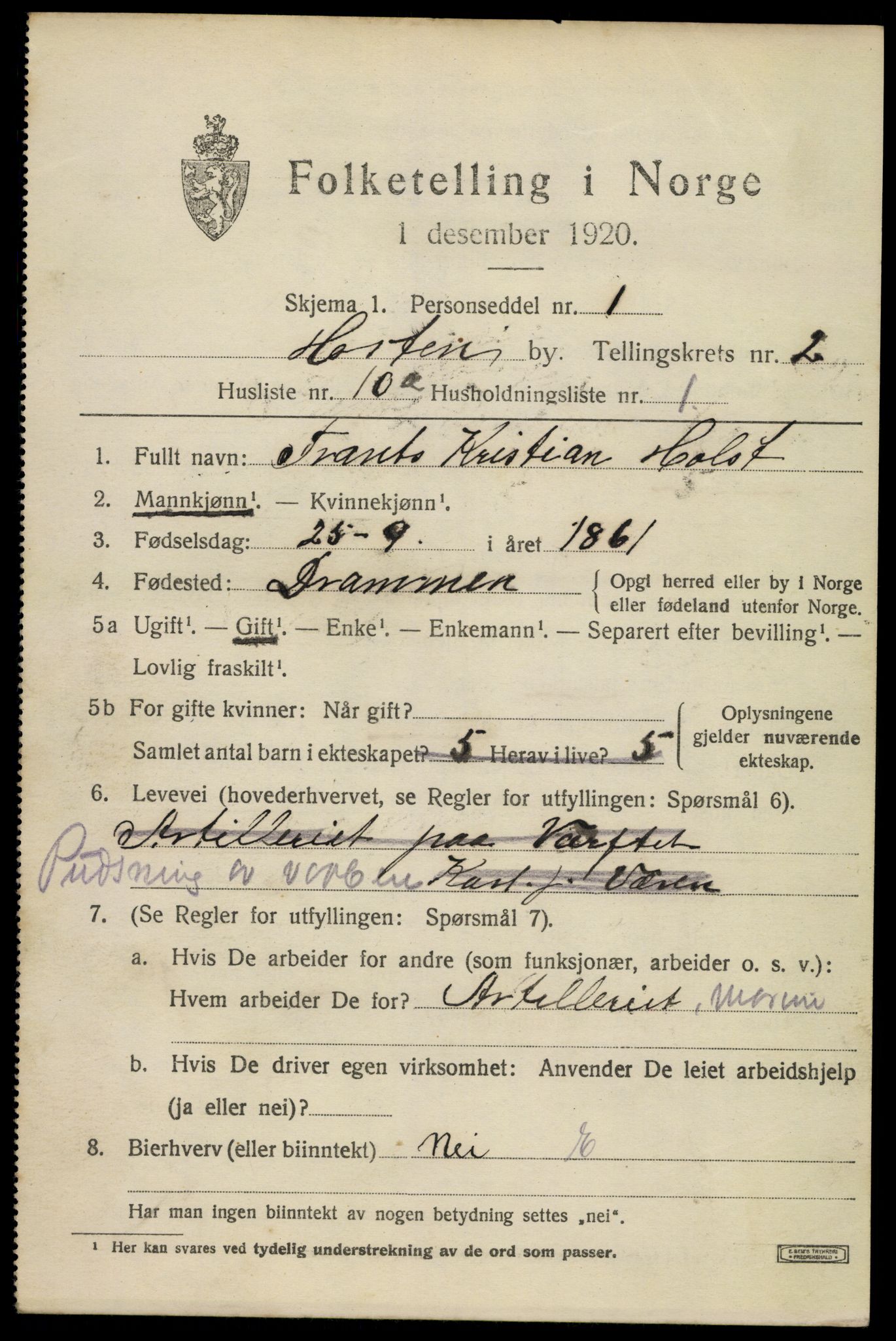 SAKO, 1920 census for Horten, 1920, p. 10313