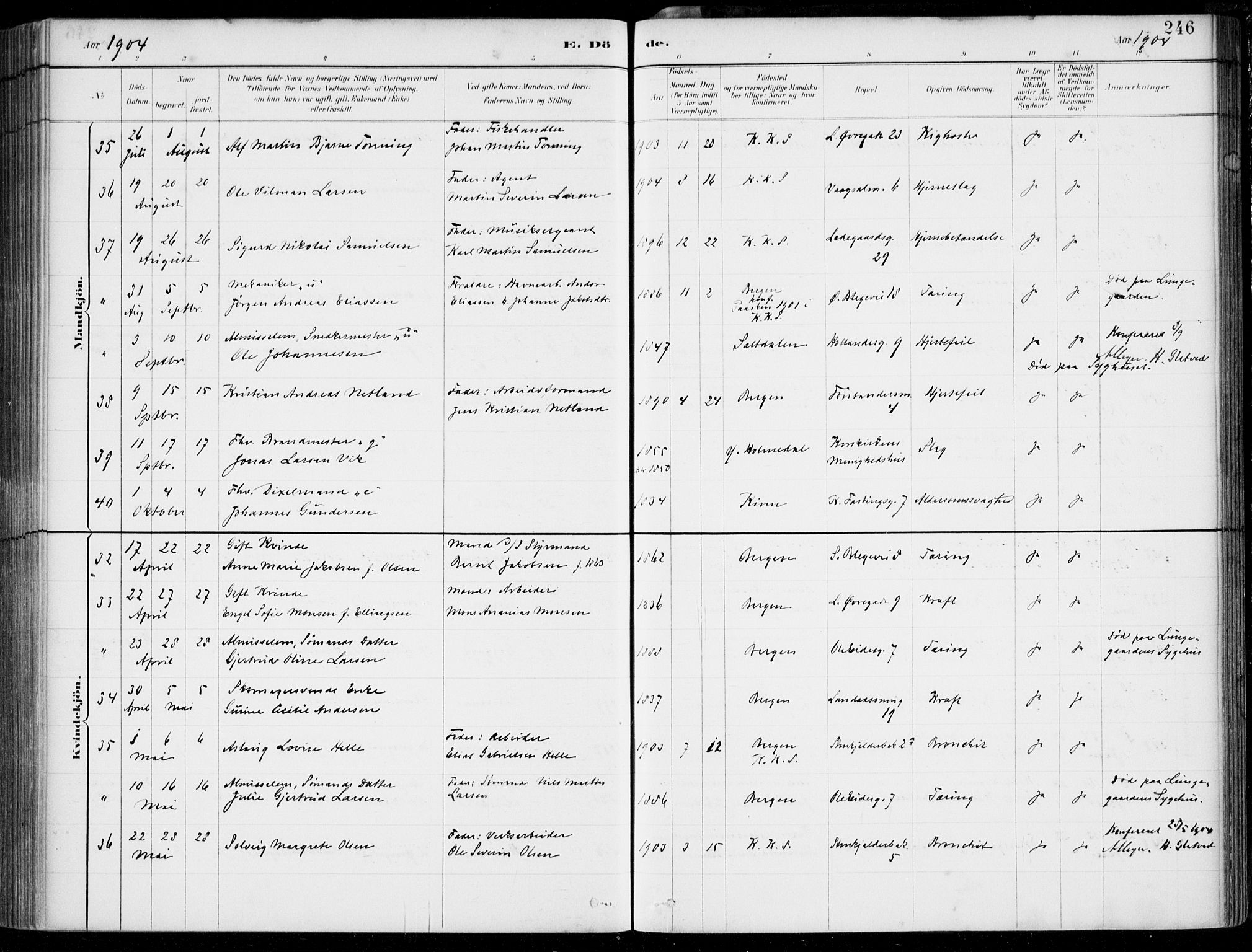 Korskirken sokneprestembete, AV/SAB-A-76101/H/Hab: Parish register (copy) no. E 4, 1884-1910, p. 246