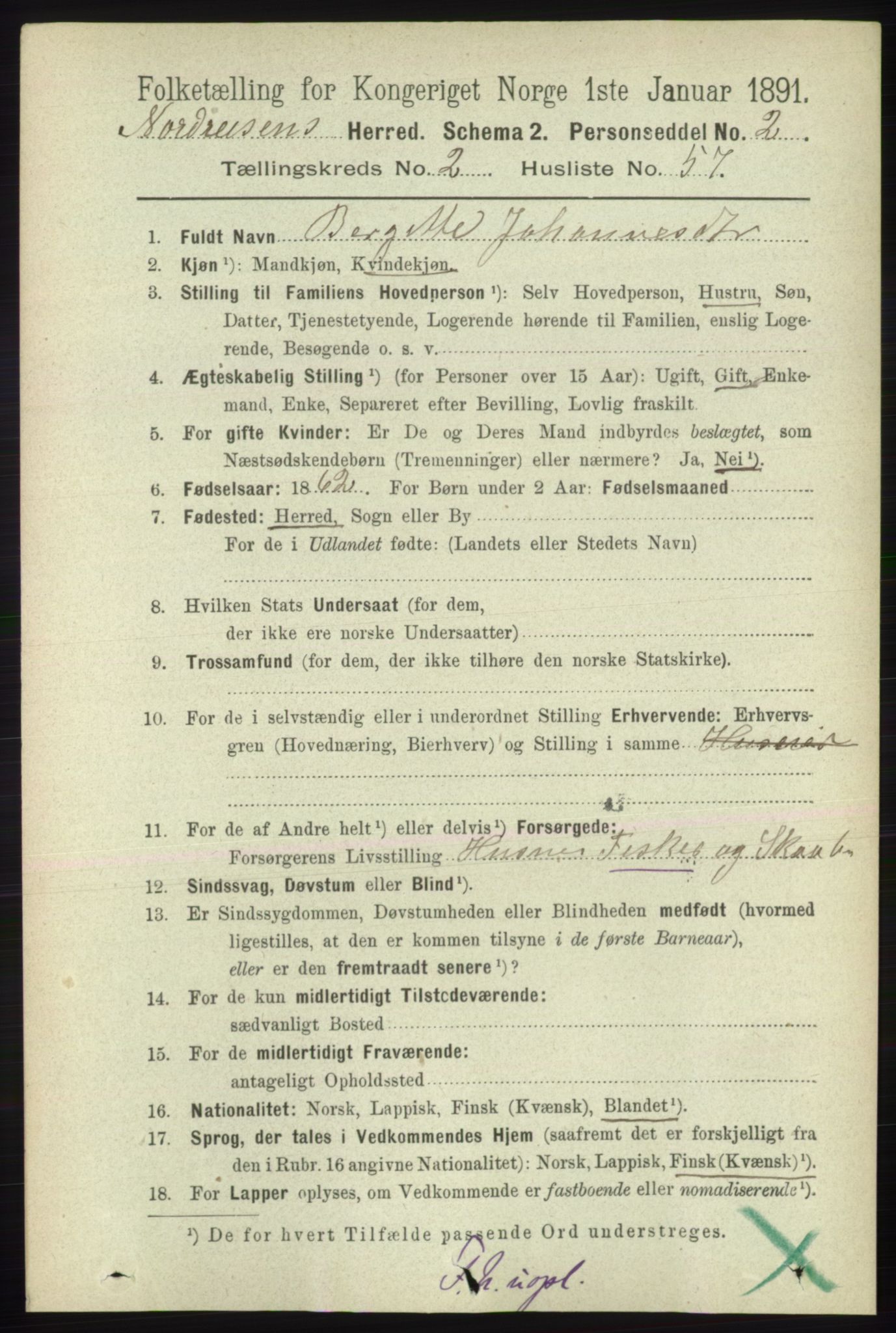 RA, 1891 census for 1942 Nordreisa, 1891, p. 1196