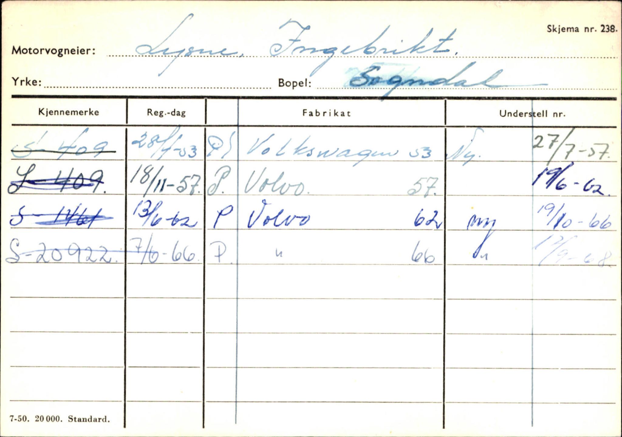 Statens vegvesen, Sogn og Fjordane vegkontor, SAB/A-5301/4/F/L0124: Eigarregister Sogndal A-U, 1945-1975, p. 1625