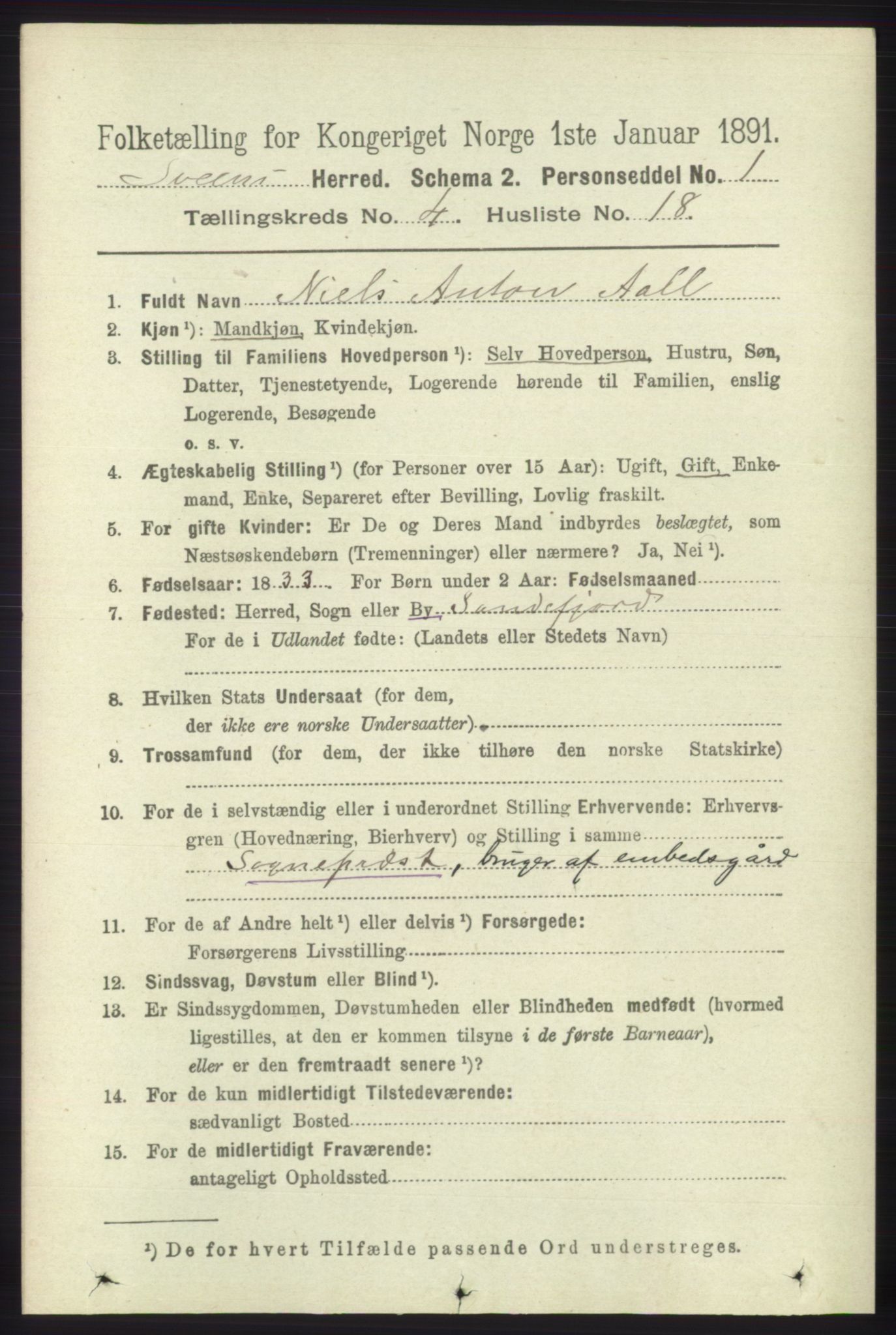 RA, 1891 census for 1216 Sveio, 1891, p. 1240