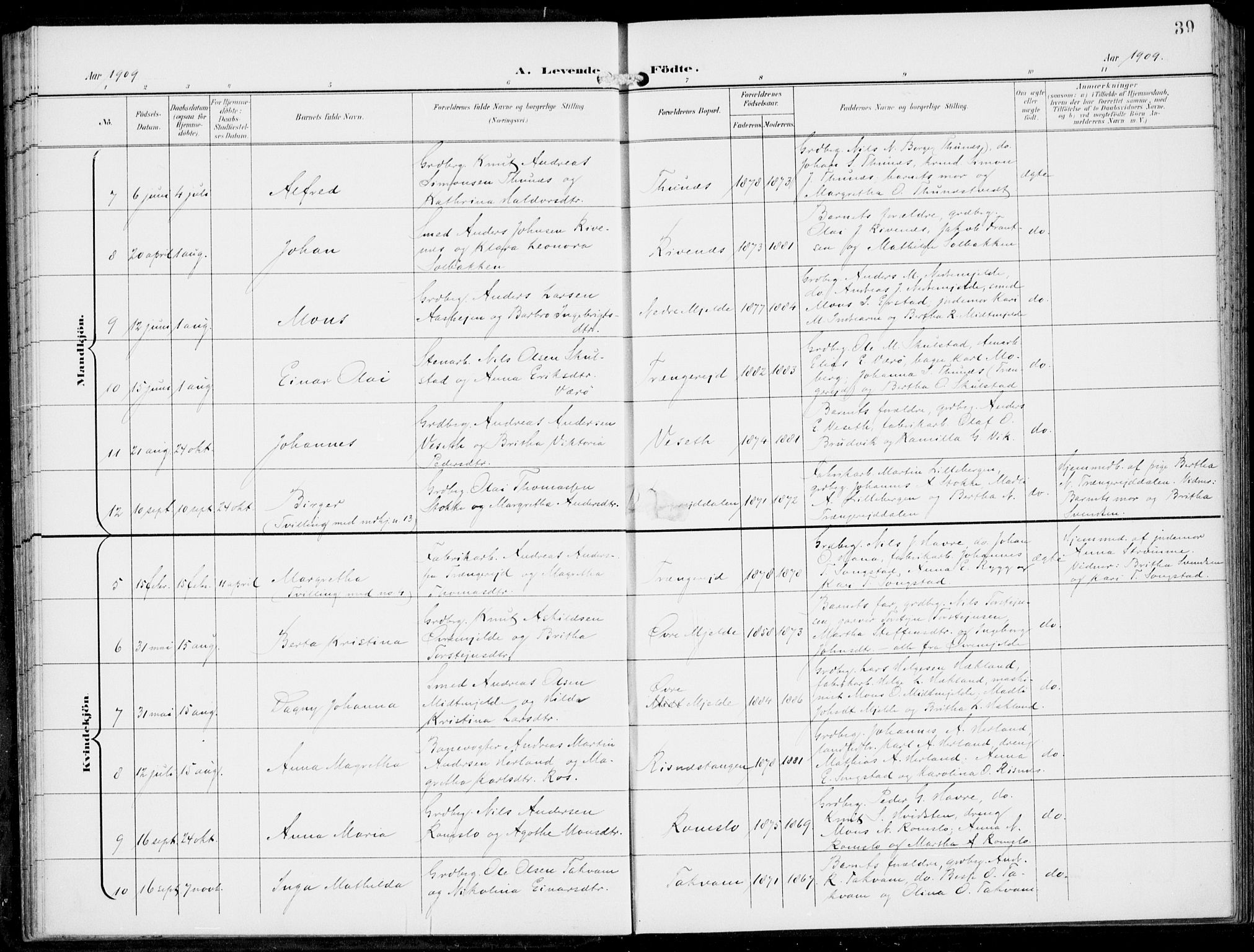 Haus sokneprestembete, SAB/A-75601/H/Haa: Parish register (official) no. B  2, 1899-1912, p. 39