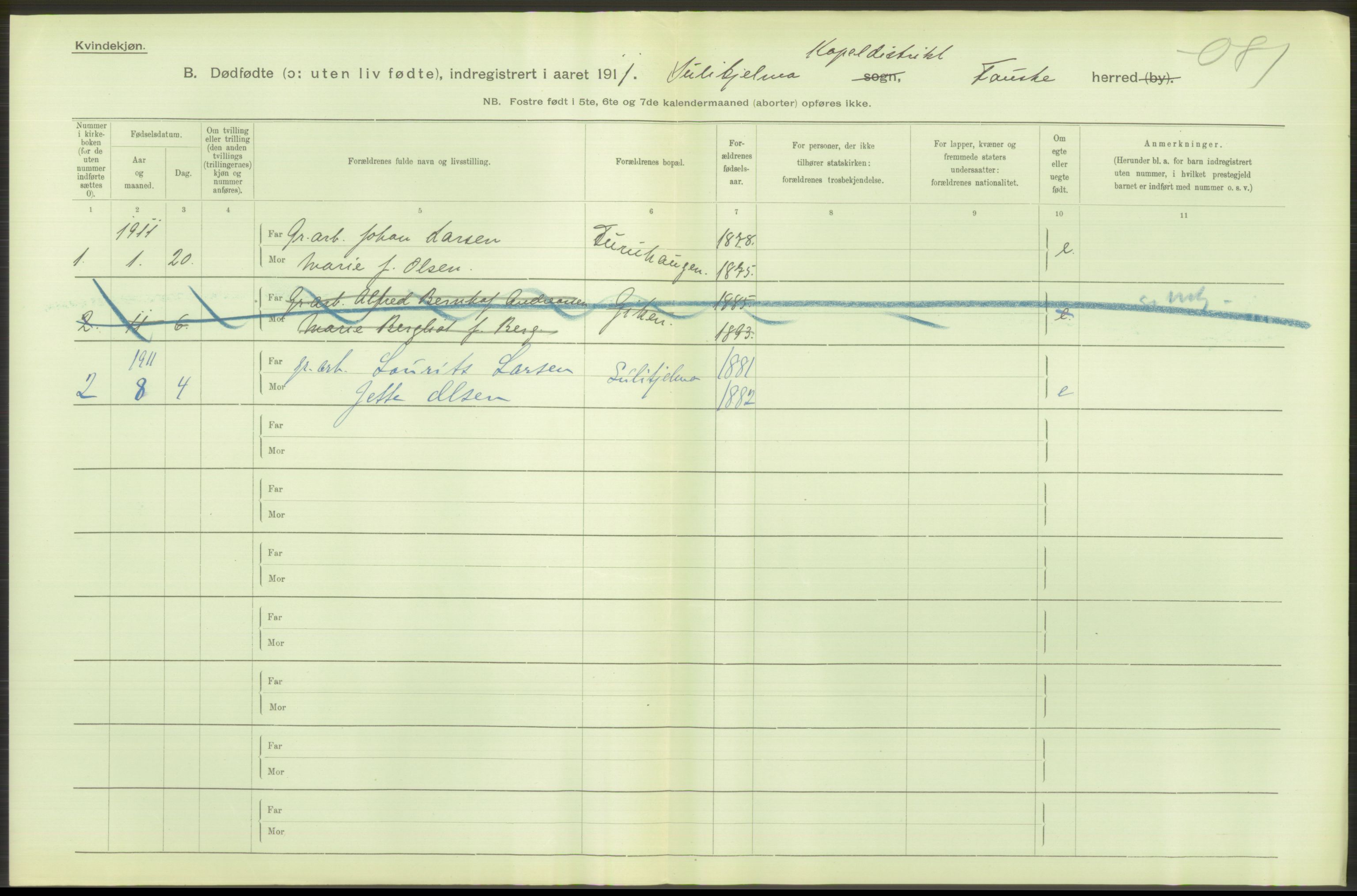 Statistisk sentralbyrå, Sosiodemografiske emner, Befolkning, RA/S-2228/D/Df/Dfb/Dfba/L0046: Nordlands amt:  Døde, dødfødte. Bygder og byer., 1911, p. 118