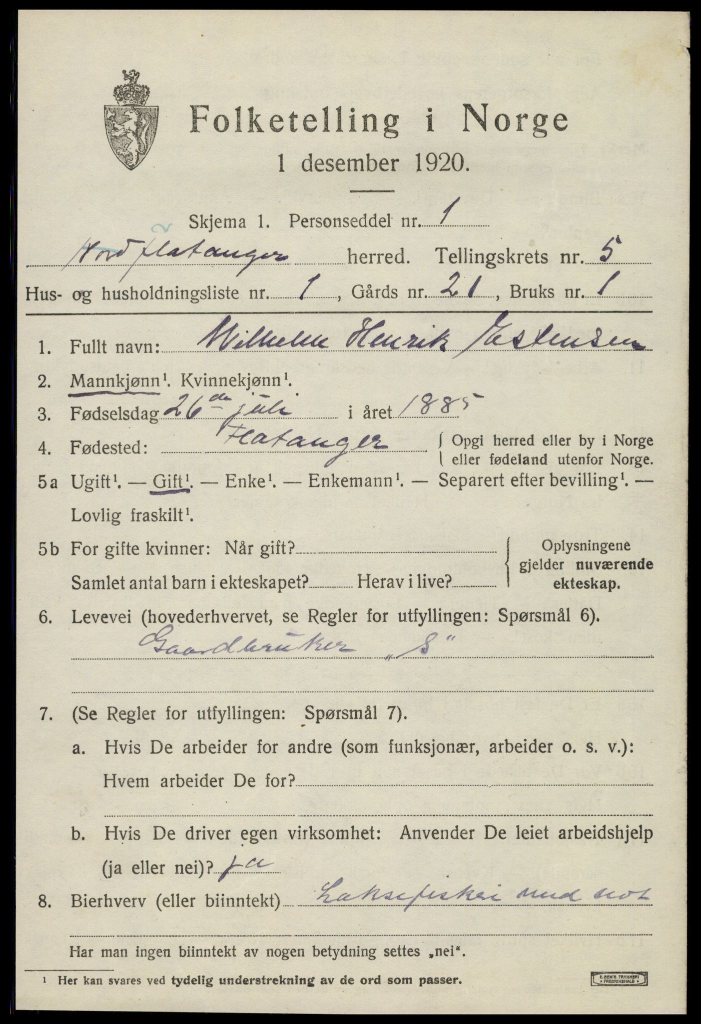 SAT, 1920 census for Flatanger, 1920, p. 2390