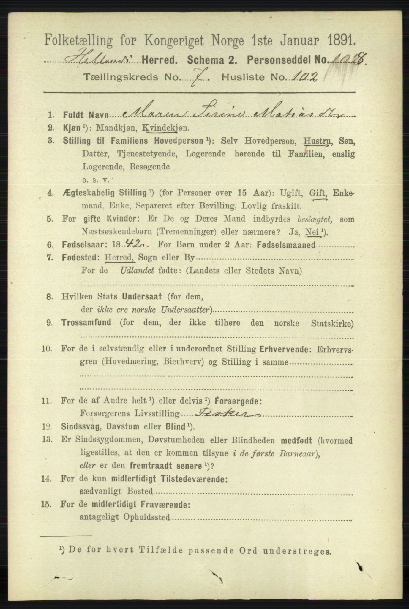 RA, 1891 census for 1126 Hetland, 1891, p. 4343