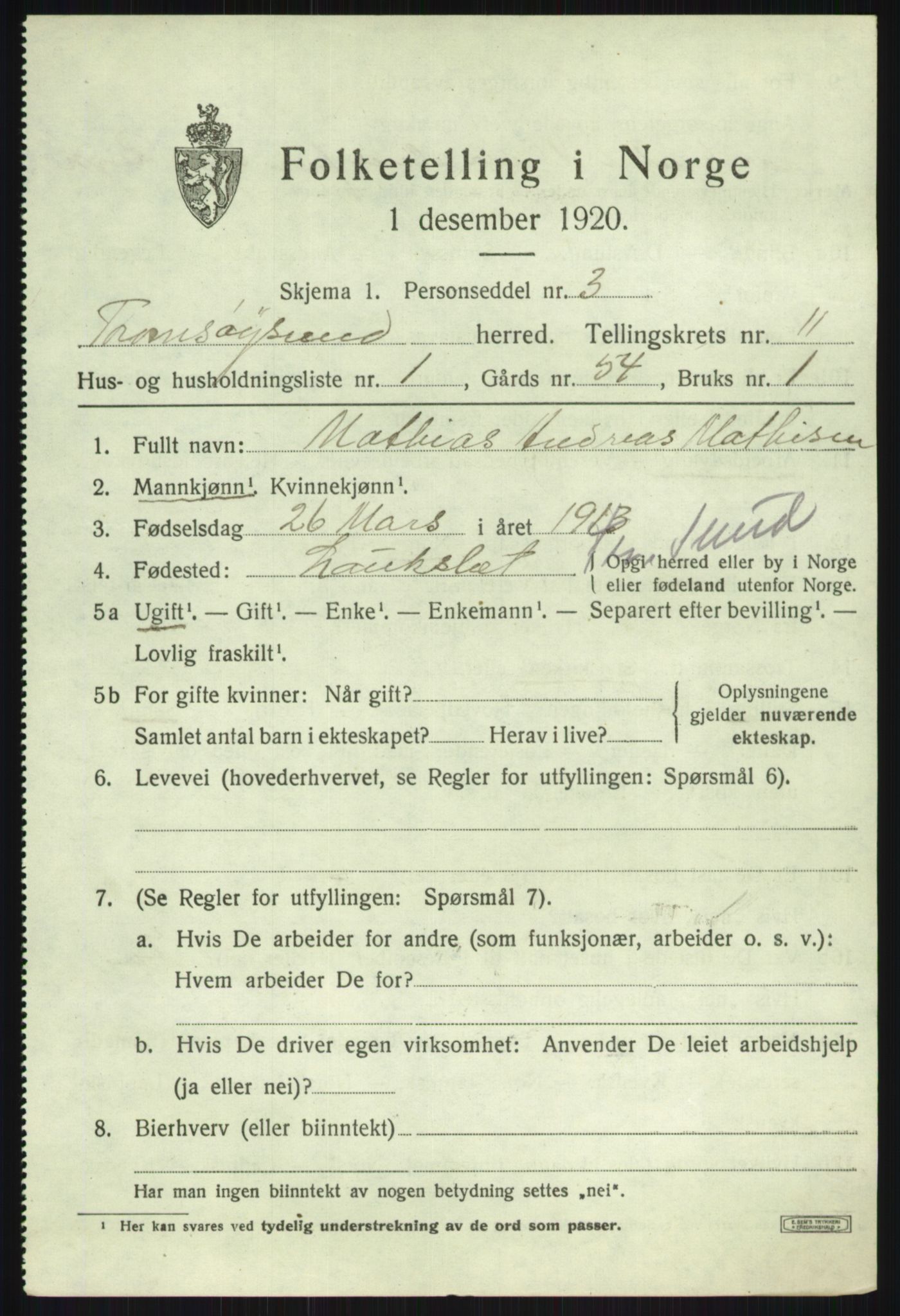 SATØ, 1920 census for Tromsøysund, 1920, p. 7246