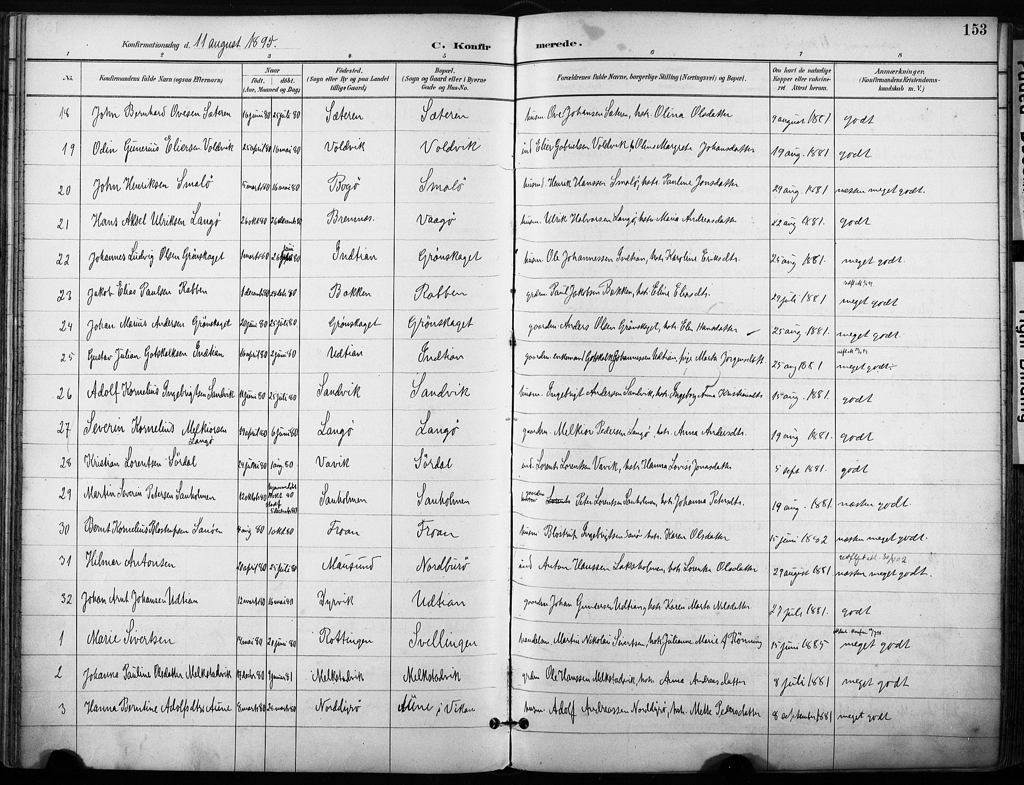 Ministerialprotokoller, klokkerbøker og fødselsregistre - Sør-Trøndelag, SAT/A-1456/640/L0579: Parish register (official) no. 640A04, 1889-1902, p. 153