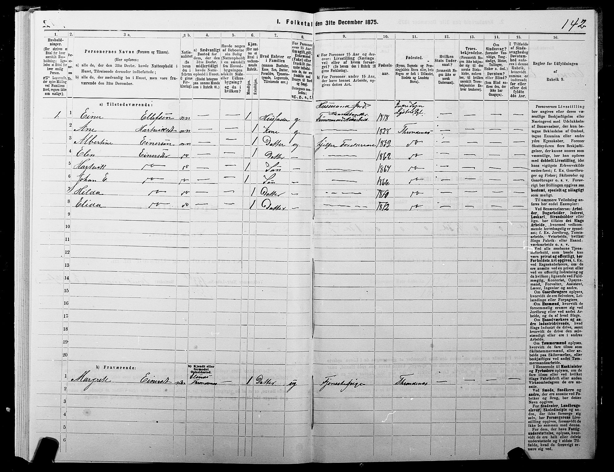 SATØ, 1875 census for 1914P Trondenes, 1875, p. 1142