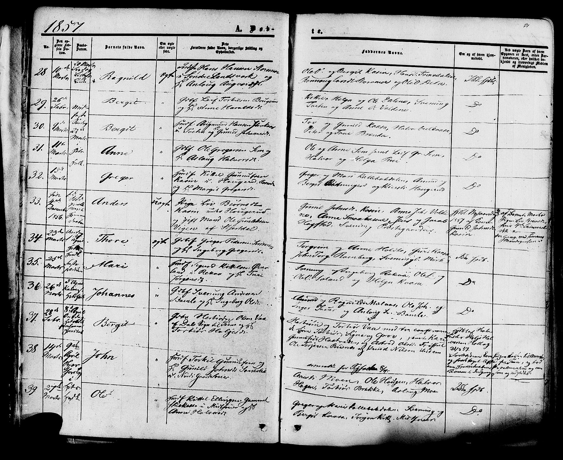 Heddal kirkebøker, AV/SAKO-A-268/F/Fa/L0007: Parish register (official) no. I 7, 1855-1877, p. 21