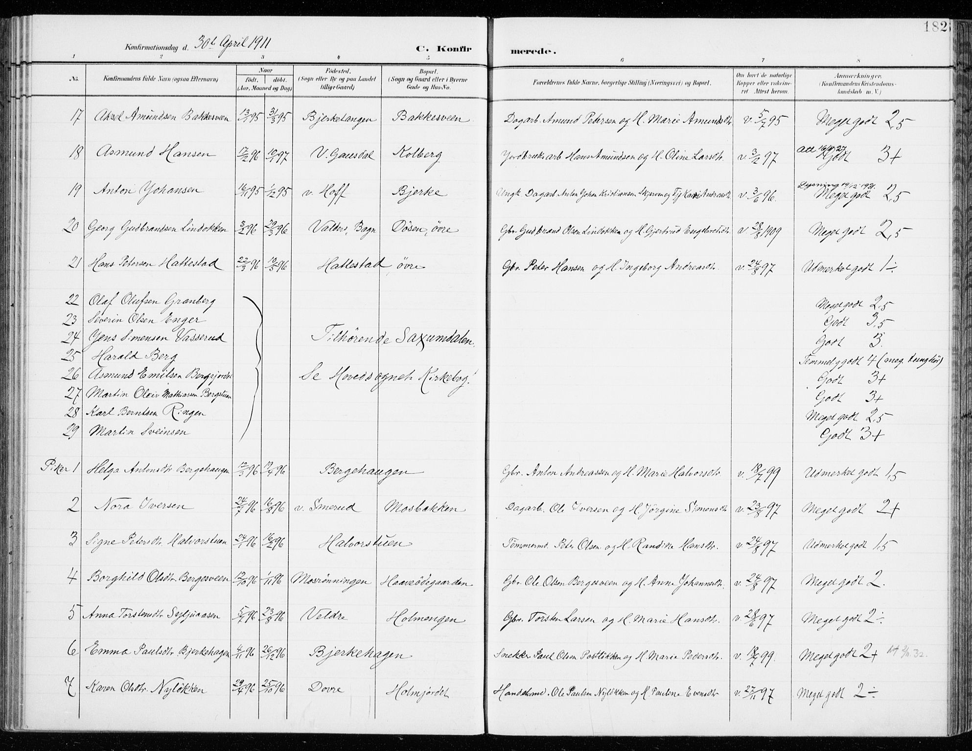 Fåberg prestekontor, SAH/PREST-086/H/Ha/Haa/L0011: Parish register (official) no. 11, 1899-1913, p. 182