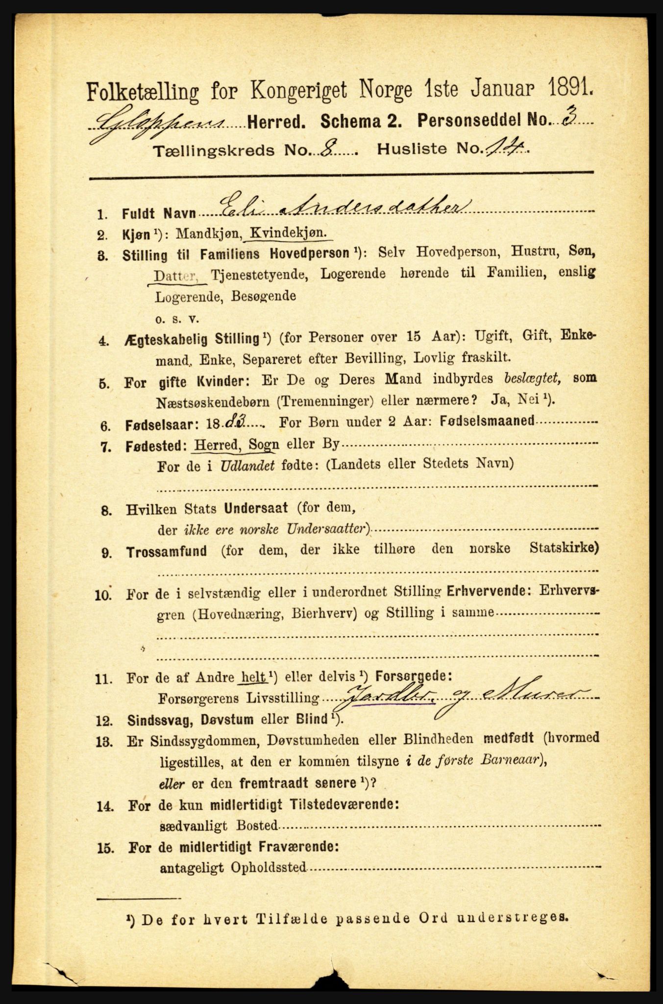 RA, 1891 census for 1445 Gloppen, 1891, p. 3238