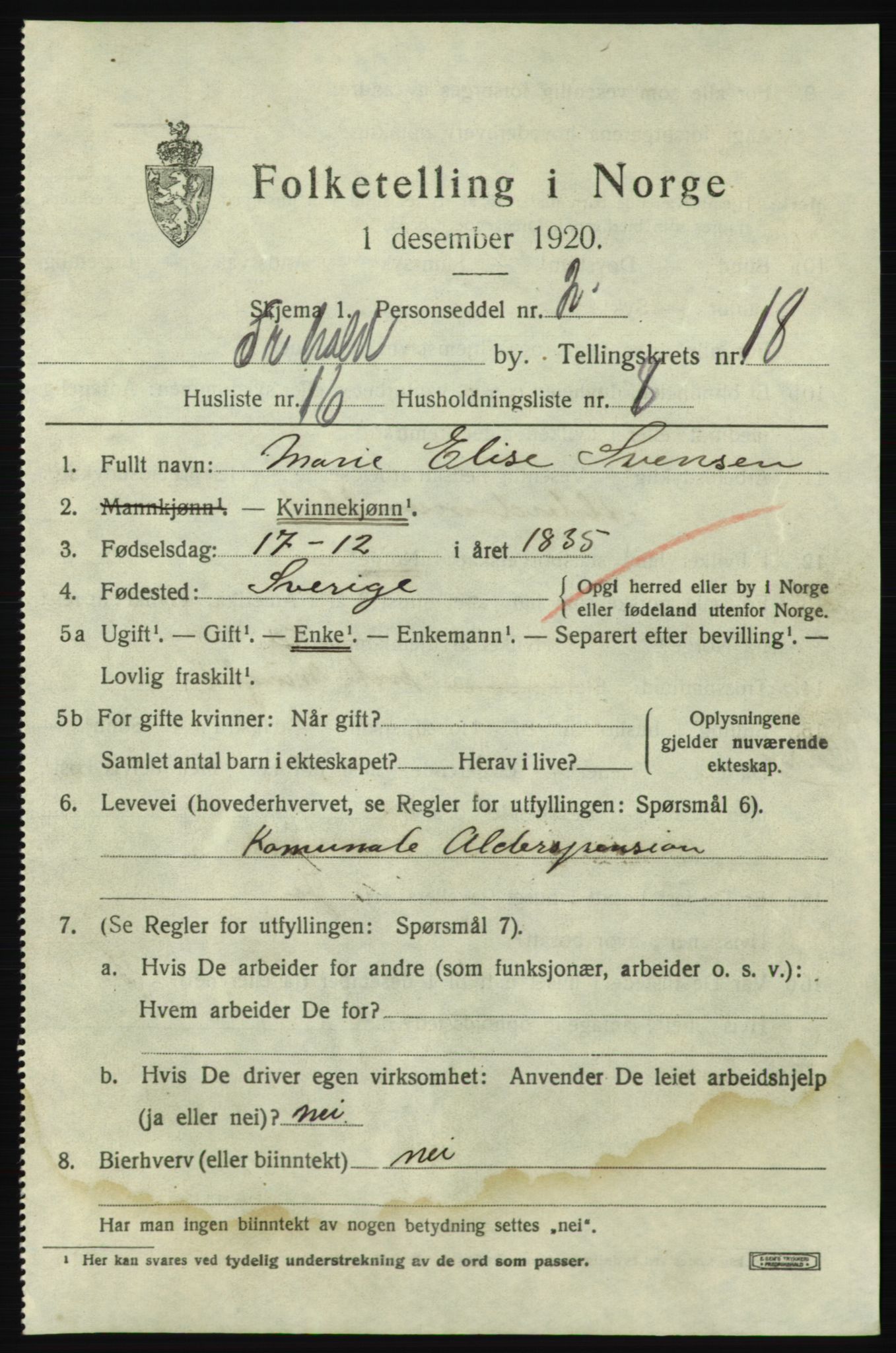 SAO, 1920 census for Fredrikshald, 1920, p. 27497