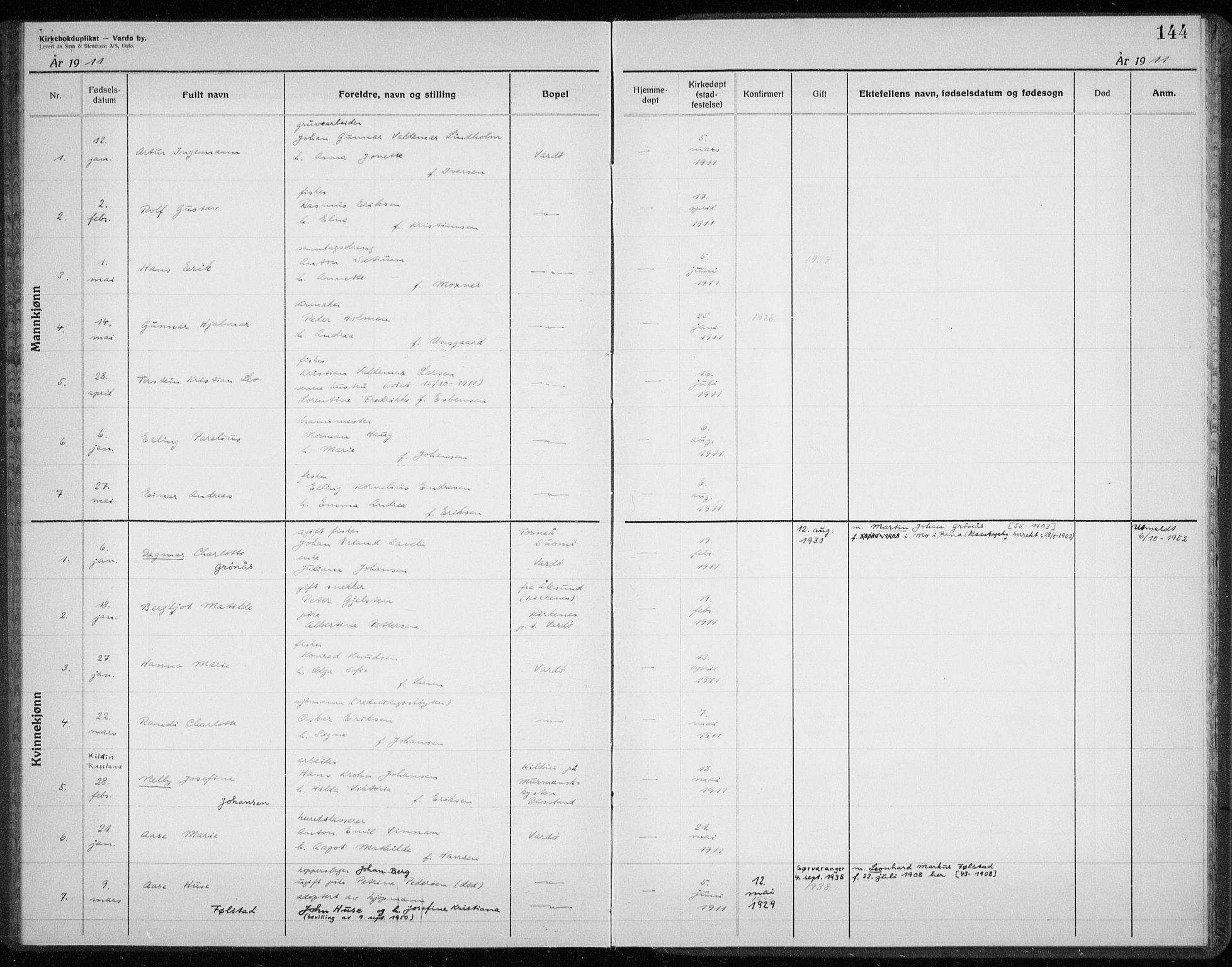 Vardø sokneprestkontor, AV/SATØ-S-1332/H/Hc/L0001kirkerekon: Other parish register no. 1, 1900-1914, p. 144