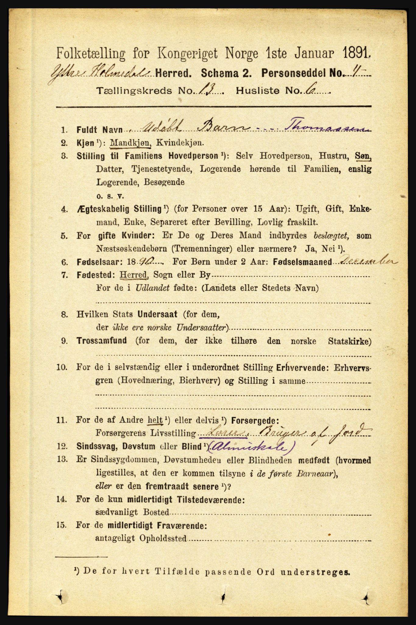 RA, 1891 census for 1429 Ytre Holmedal, 1891, p. 3475