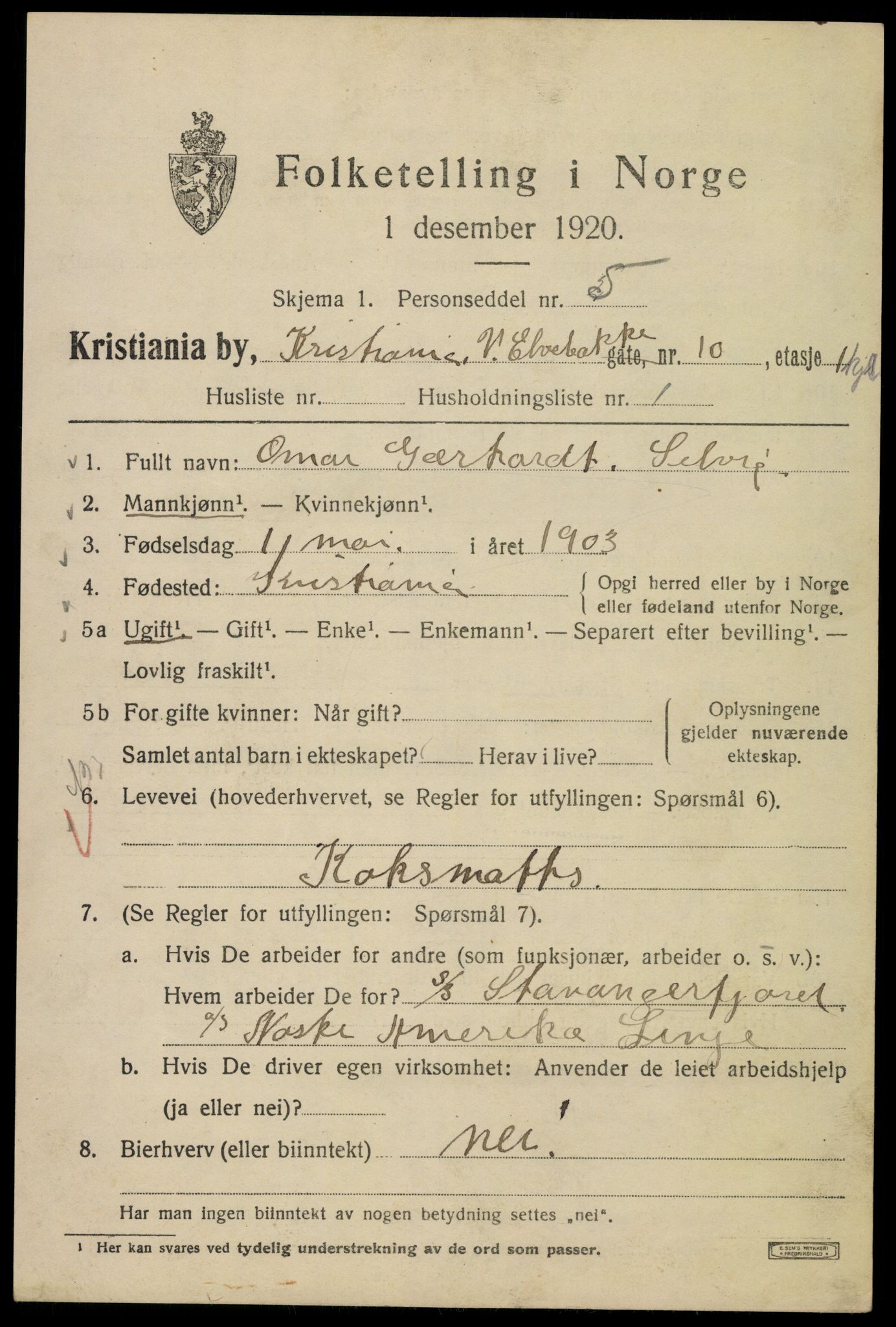 SAO, 1920 census for Kristiania, 1920, p. 631877