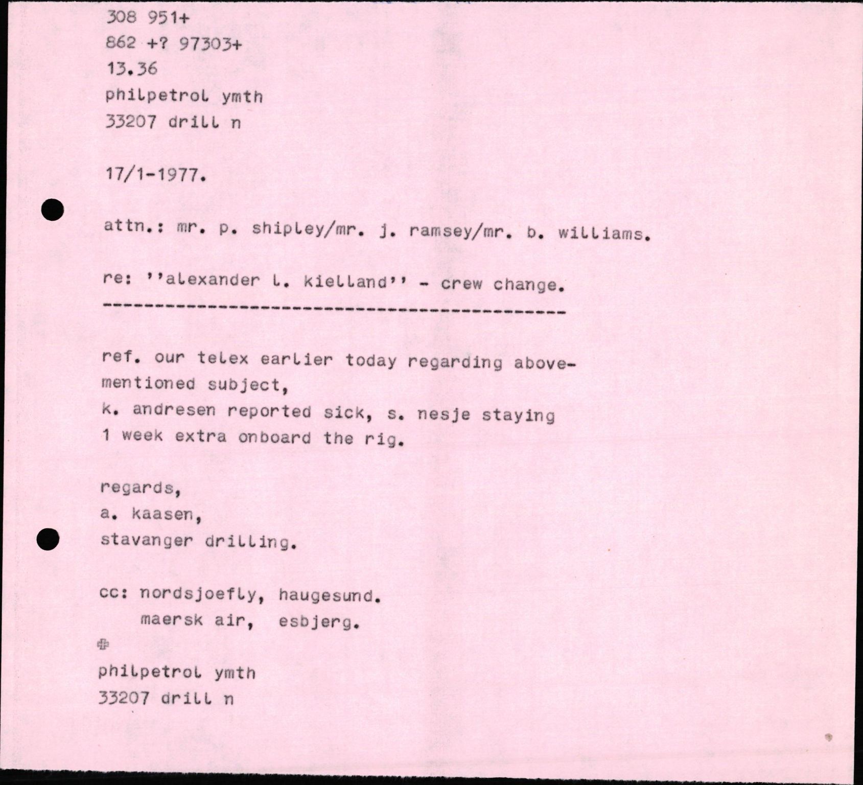 Pa 1503 - Stavanger Drilling AS, AV/SAST-A-101906/2/E/Eb/Eba/L0010: Sak og korrespondanse, 1977-1981