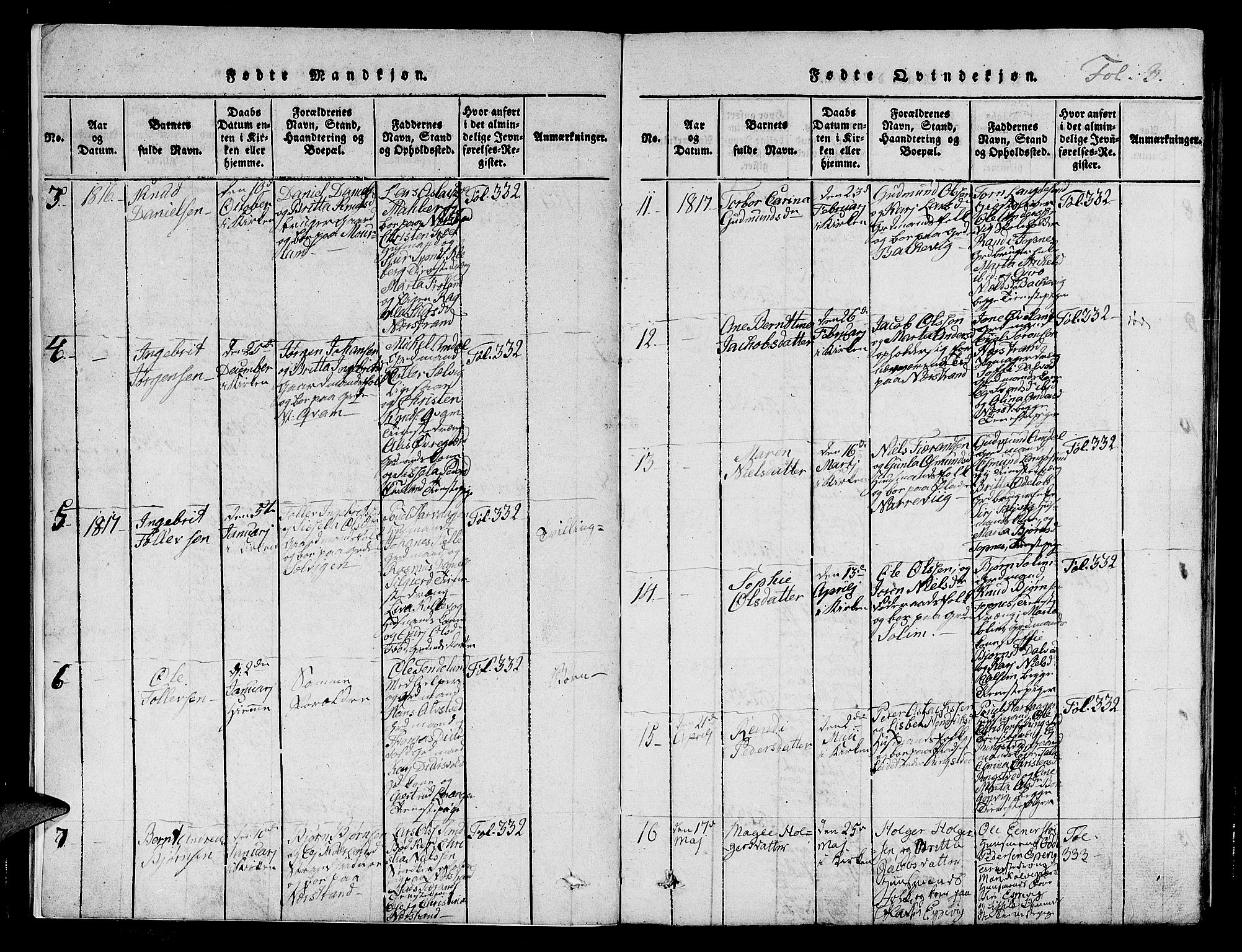 Nedstrand sokneprestkontor, AV/SAST-A-101841/01/IV: Parish register (official) no. A 6, 1816-1838, p. 3