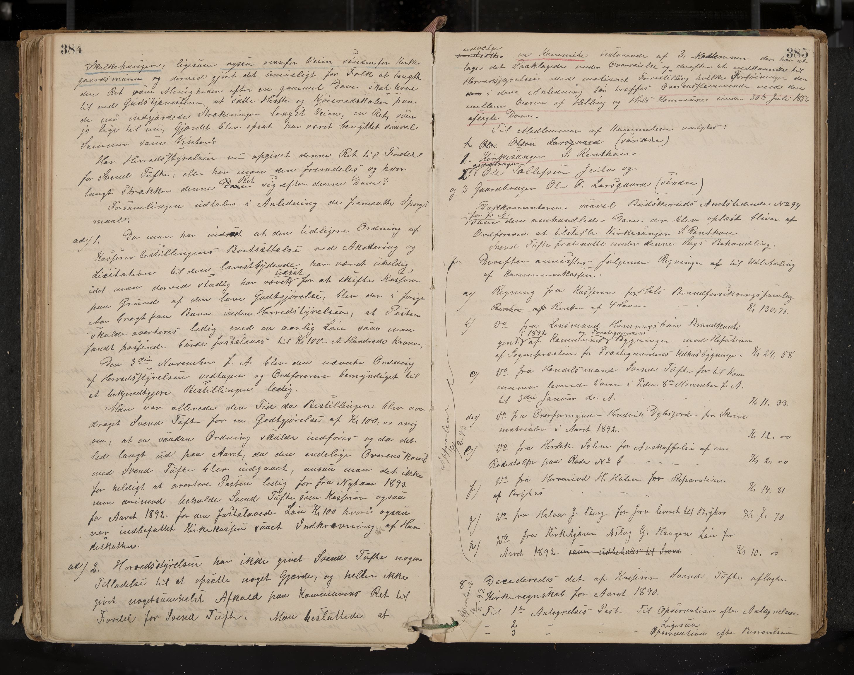 Hol formannskap og sentraladministrasjon, IKAK/0620021-1/A/L0001: Møtebok, 1877-1893, p. 384-385