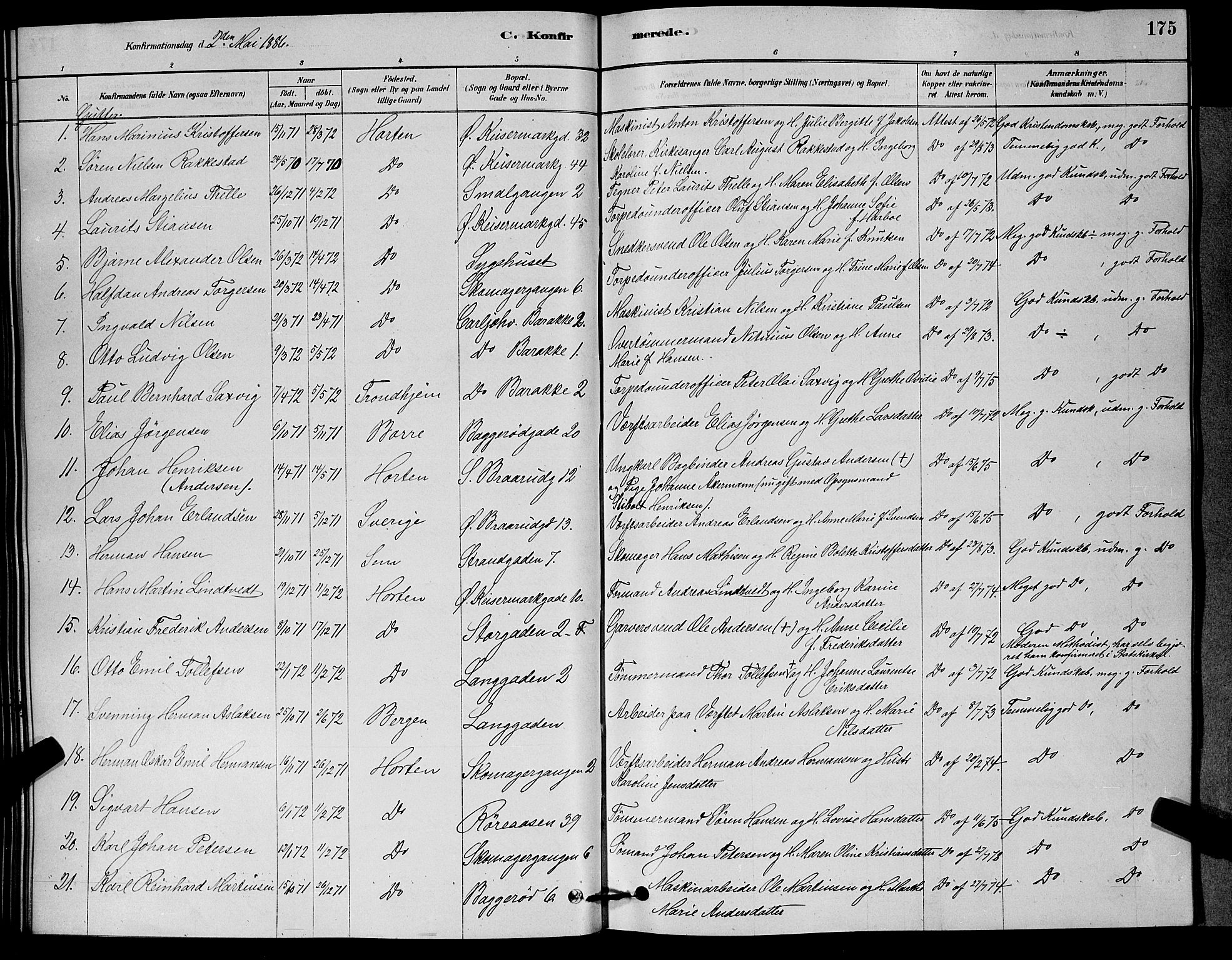 Horten kirkebøker, AV/SAKO-A-348/G/Ga/L0003: Parish register (copy) no. 4, 1878-1887, p. 175