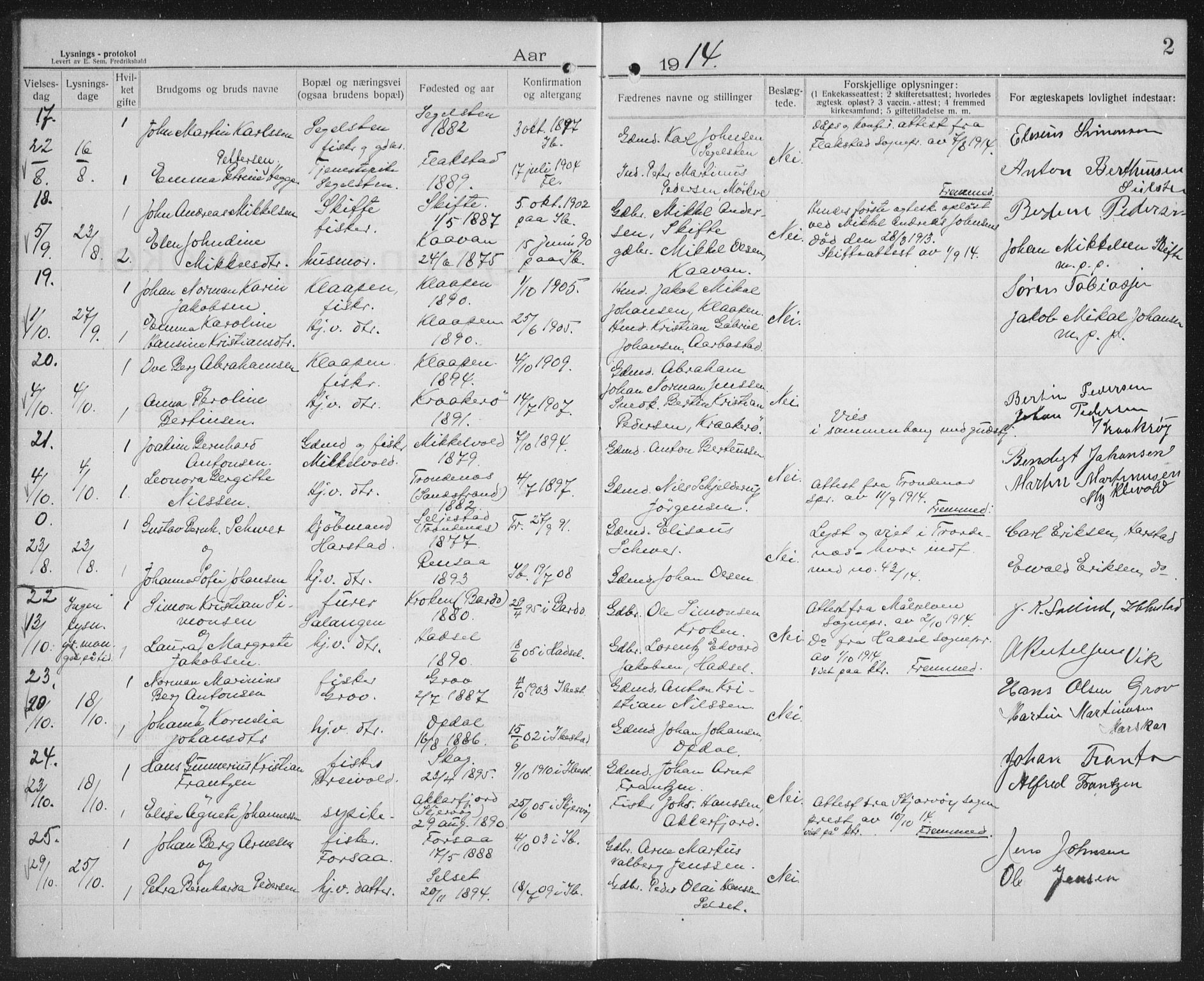Ibestad sokneprestembete, AV/SATØ-S-0077/I/Ie/L0067: Banns register no. 67, 1914-1919, p. 2