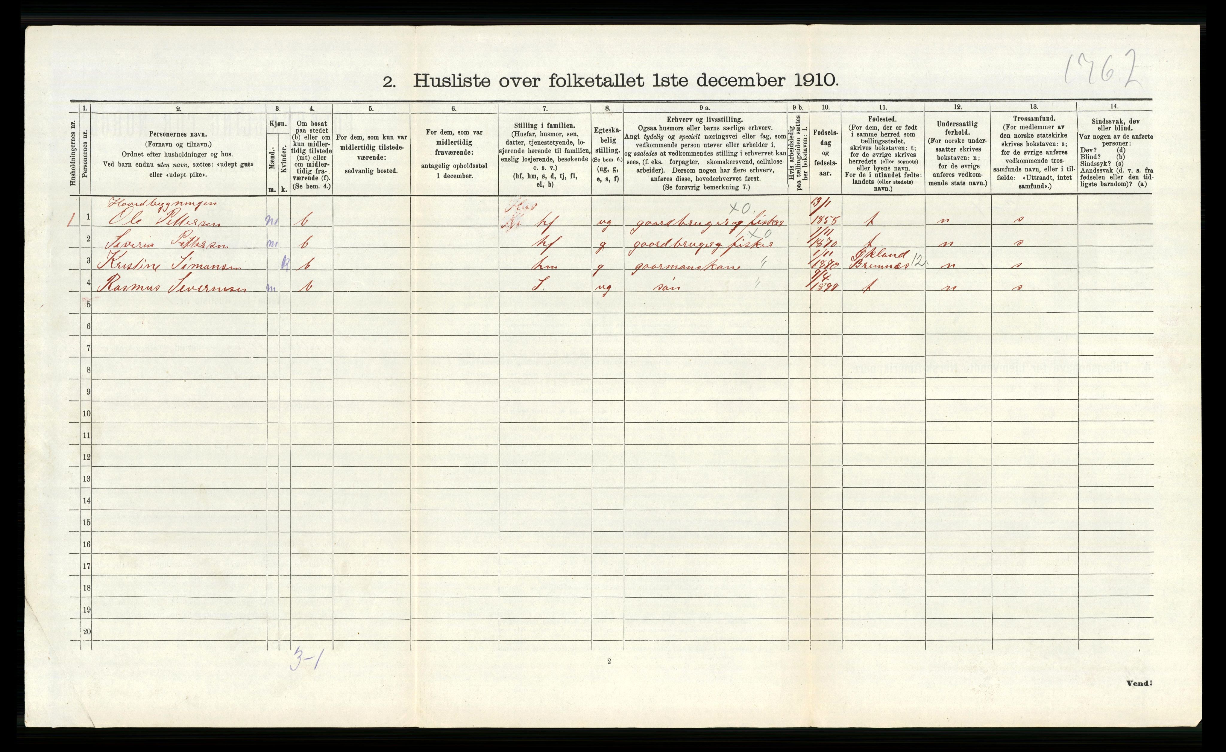 RA, 1910 census for Fitjar, 1910, p. 314