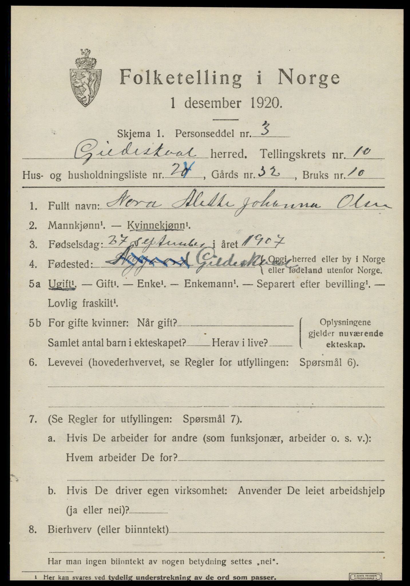 SAT, 1920 census for Gildeskål, 1920, p. 6386