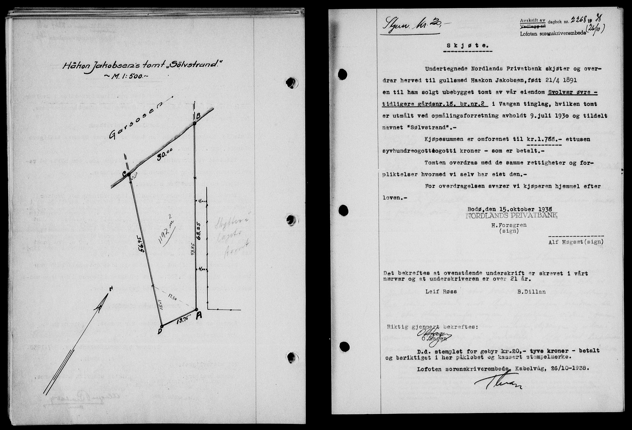 Lofoten sorenskriveri, SAT/A-0017/1/2/2C/L0004a: Mortgage book no. 4a, 1938-1938, Diary no: : 2268/1938