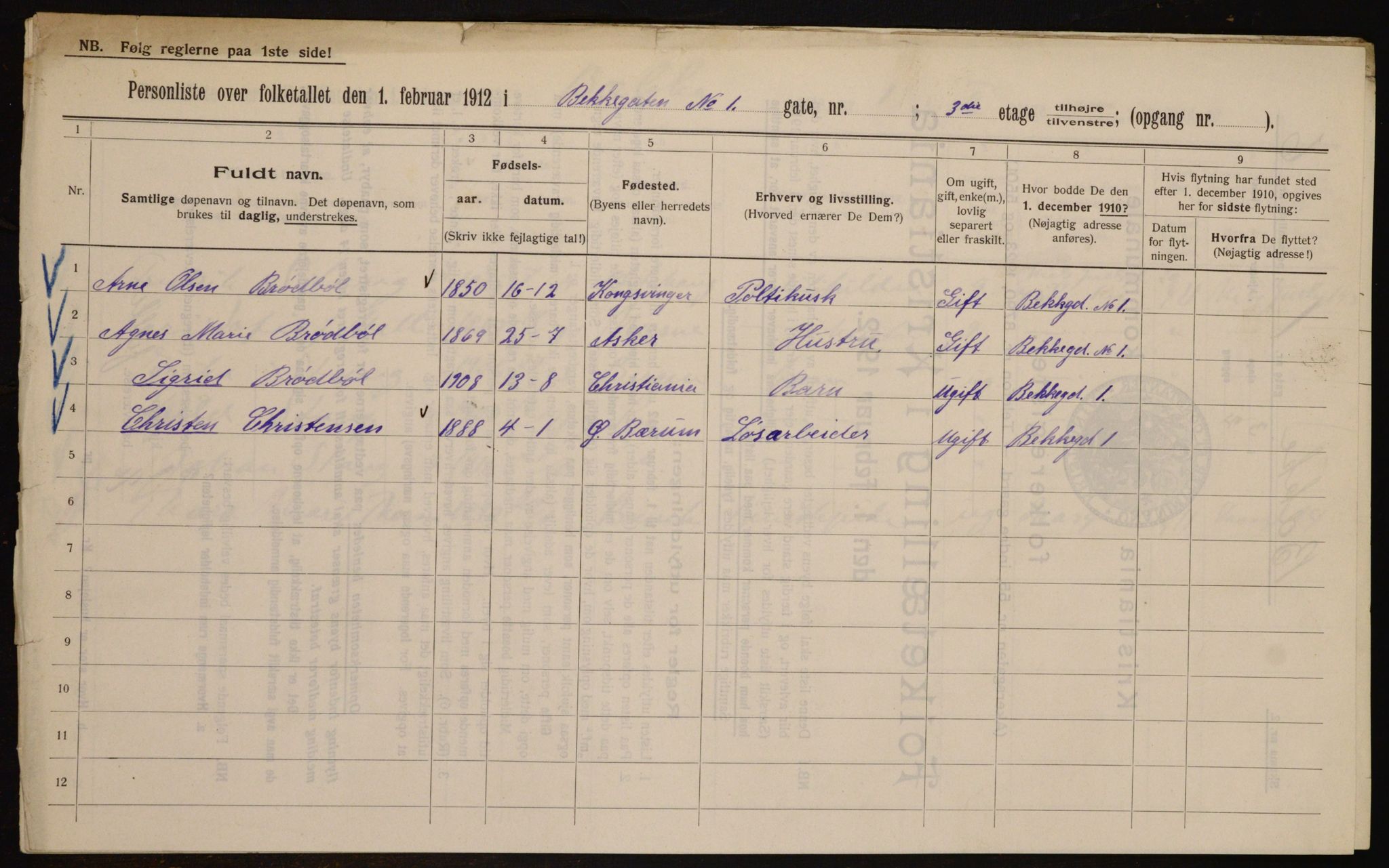 OBA, Municipal Census 1912 for Kristiania, 1912, p. 3371