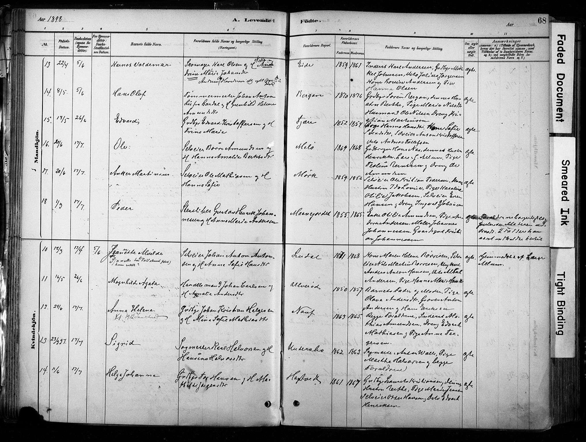 Hedrum kirkebøker, AV/SAKO-A-344/F/Fa/L0009: Parish register (official) no. I 9, 1881-1903, p. 68