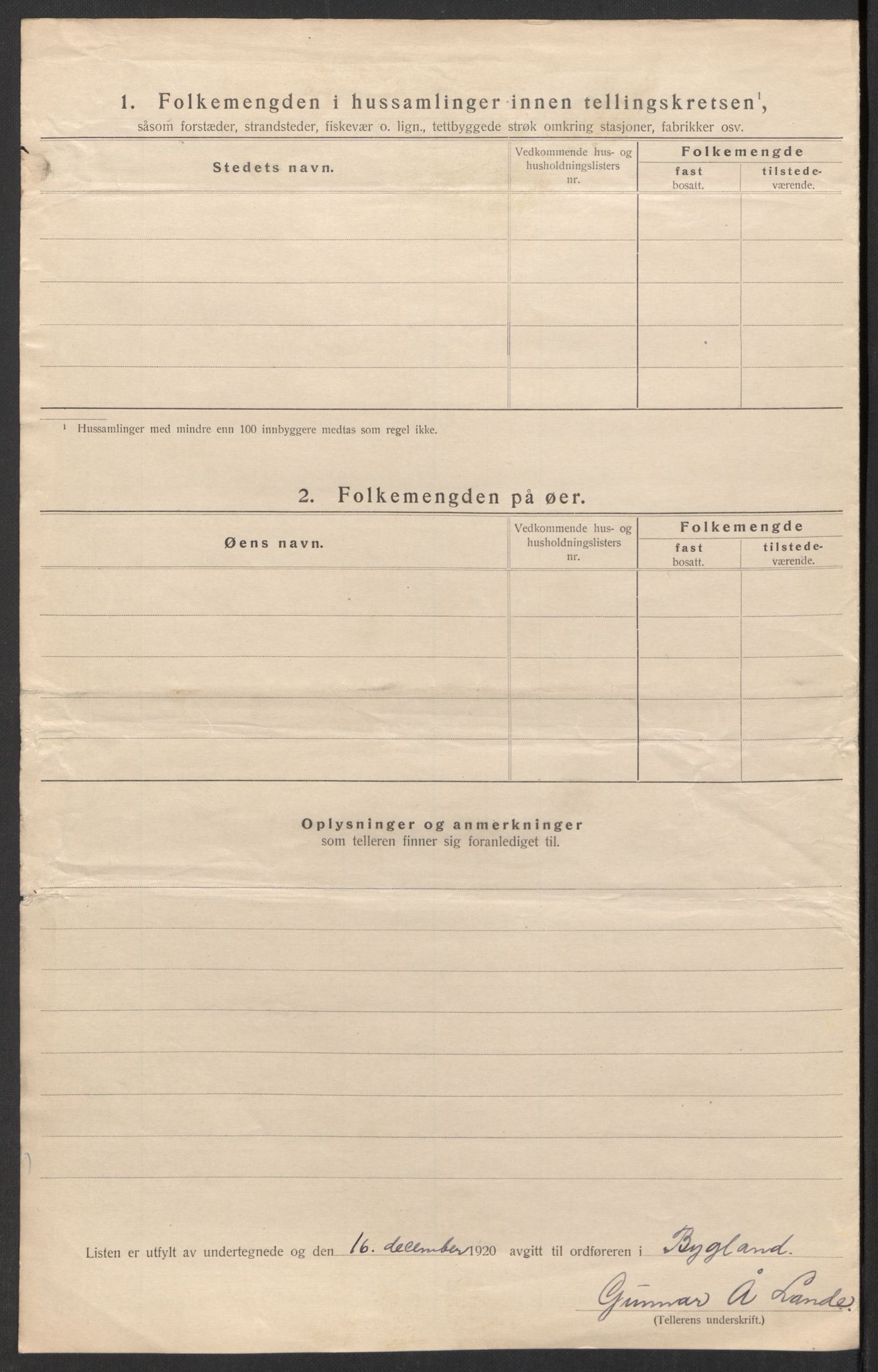 SAK, 1920 census for Bygland, 1920, p. 41