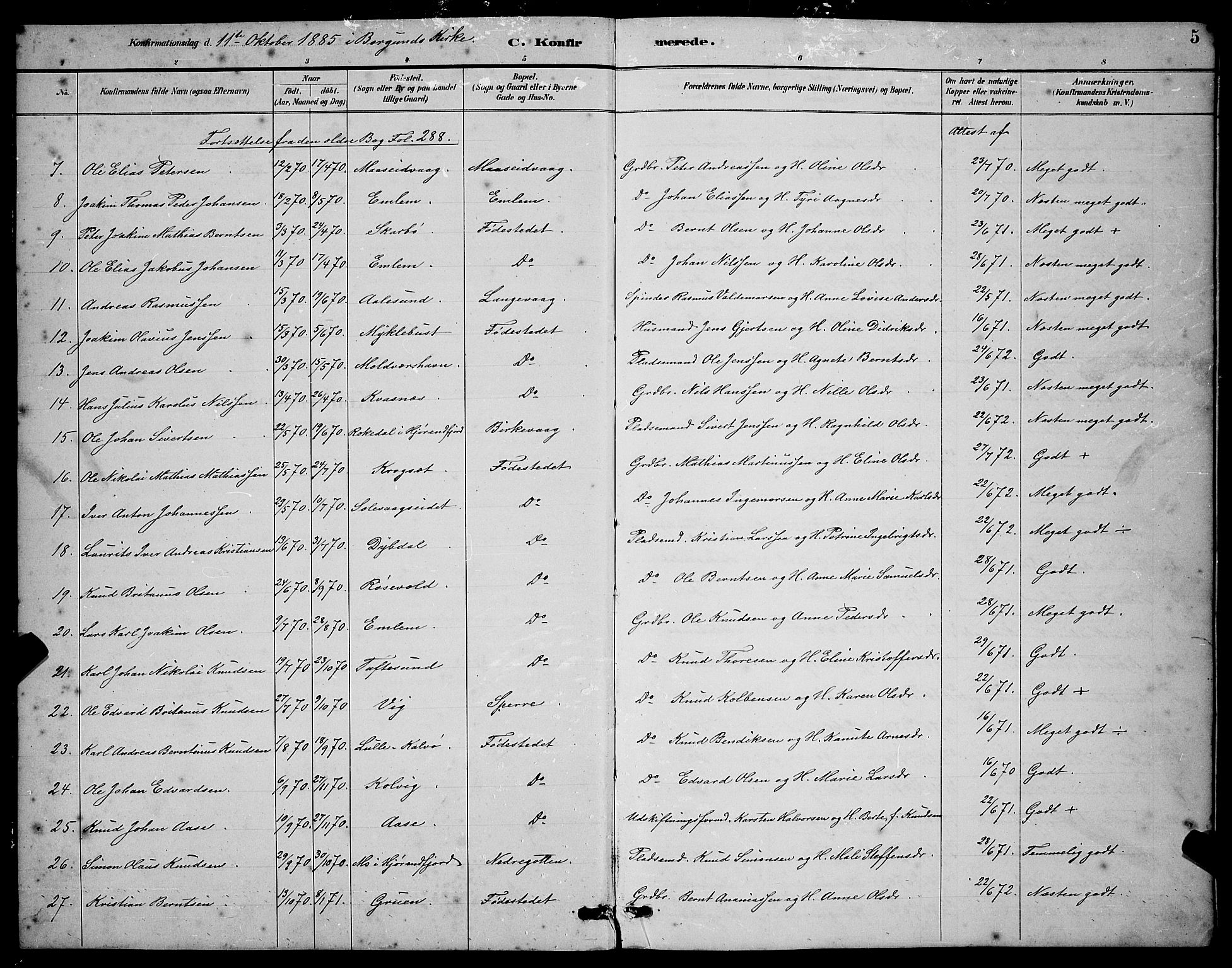 Ministerialprotokoller, klokkerbøker og fødselsregistre - Møre og Romsdal, SAT/A-1454/528/L0430: Parish register (copy) no. 528C11, 1884-1899, p. 5
