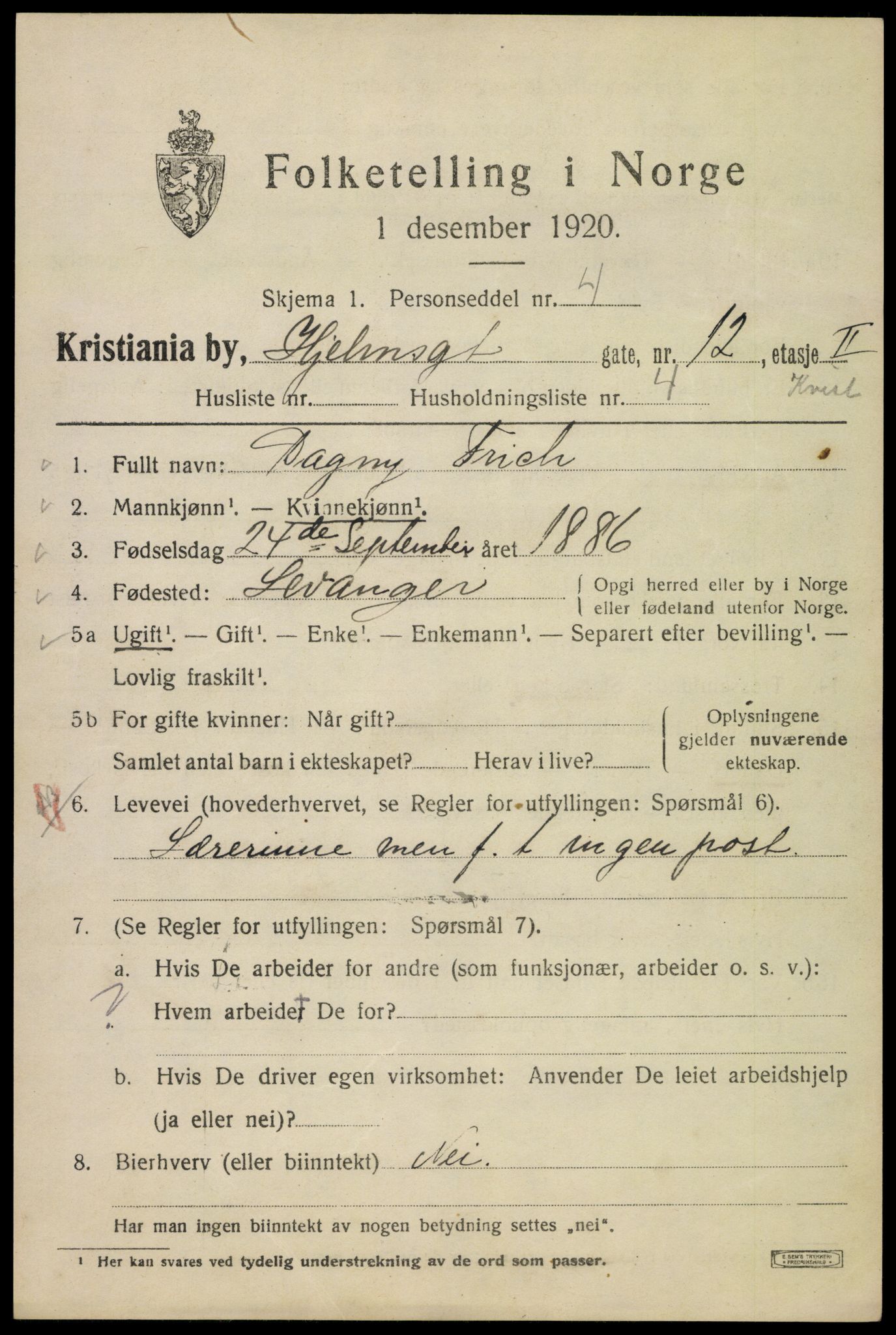 SAO, 1920 census for Kristiania, 1920, p. 294319