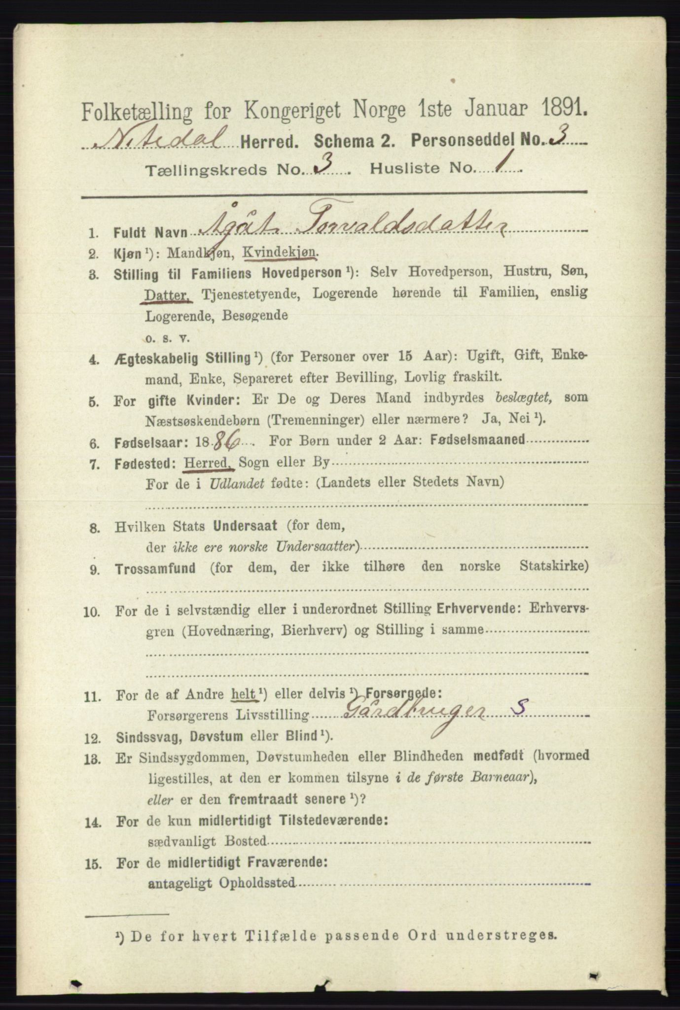 RA, 1891 census for 0233 Nittedal, 1891, p. 1205