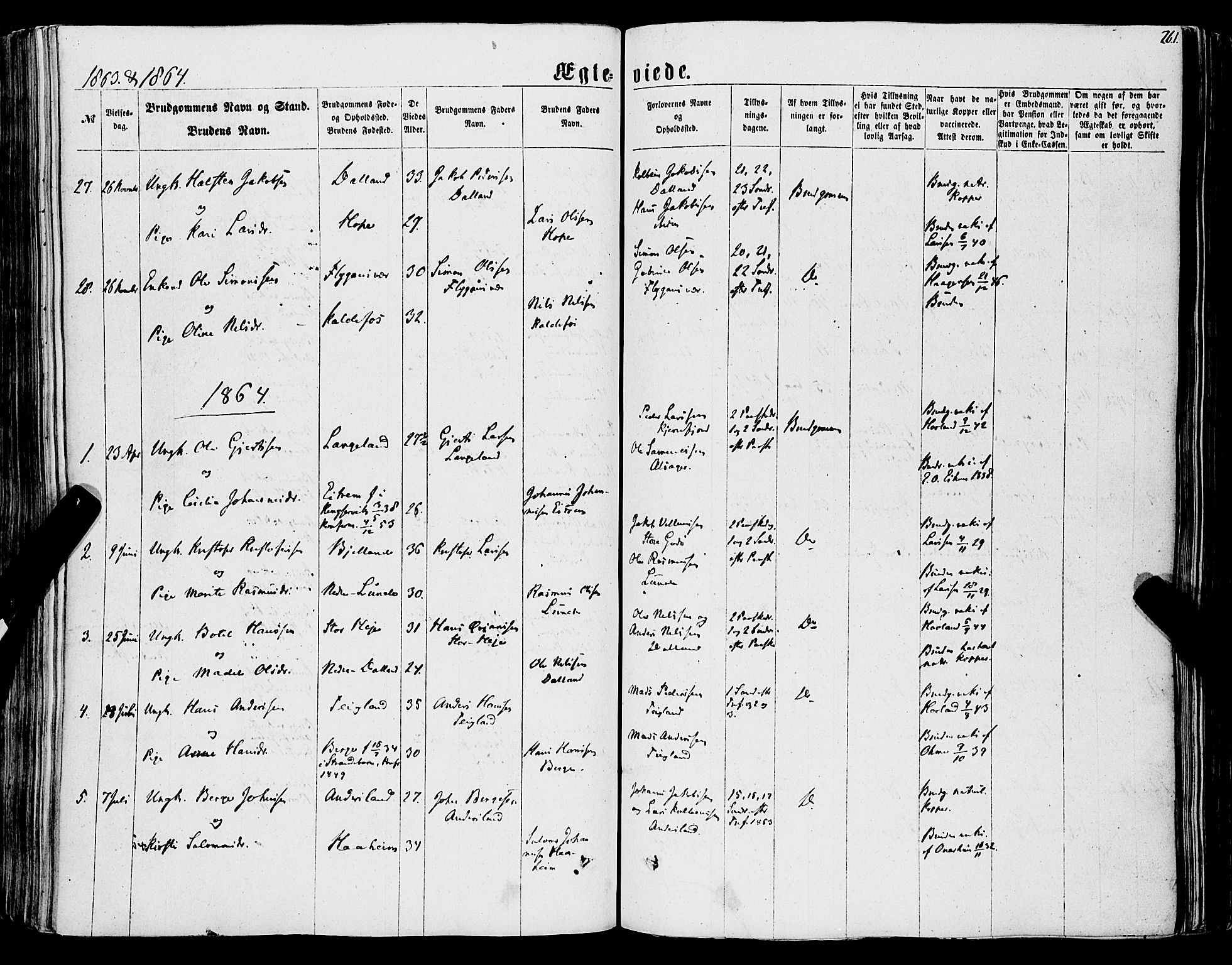 Tysnes sokneprestembete, SAB/A-78601/H/Haa: Parish register (official) no. A 11, 1860-1871, p. 261
