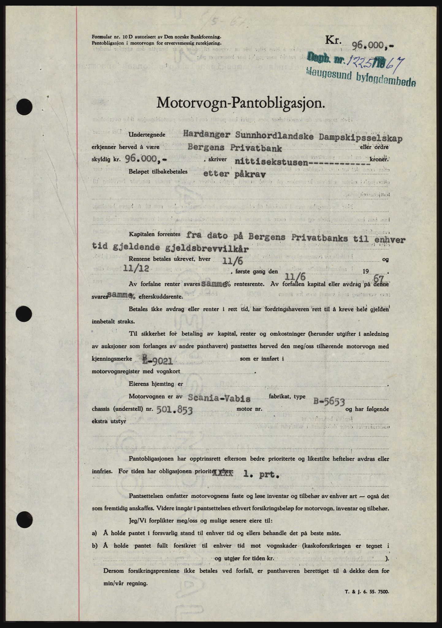 Haugesund tingrett, SAST/A-101415/01/II/IIC/L0056: Mortgage book no. B 56, 1966-1967, Diary no: : 1225/1967