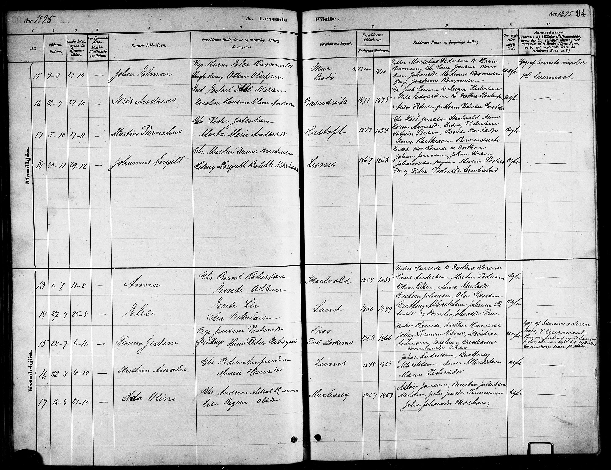 Ministerialprotokoller, klokkerbøker og fødselsregistre - Nordland, AV/SAT-A-1459/857/L0828: Parish register (copy) no. 857C03, 1879-1908, p. 94