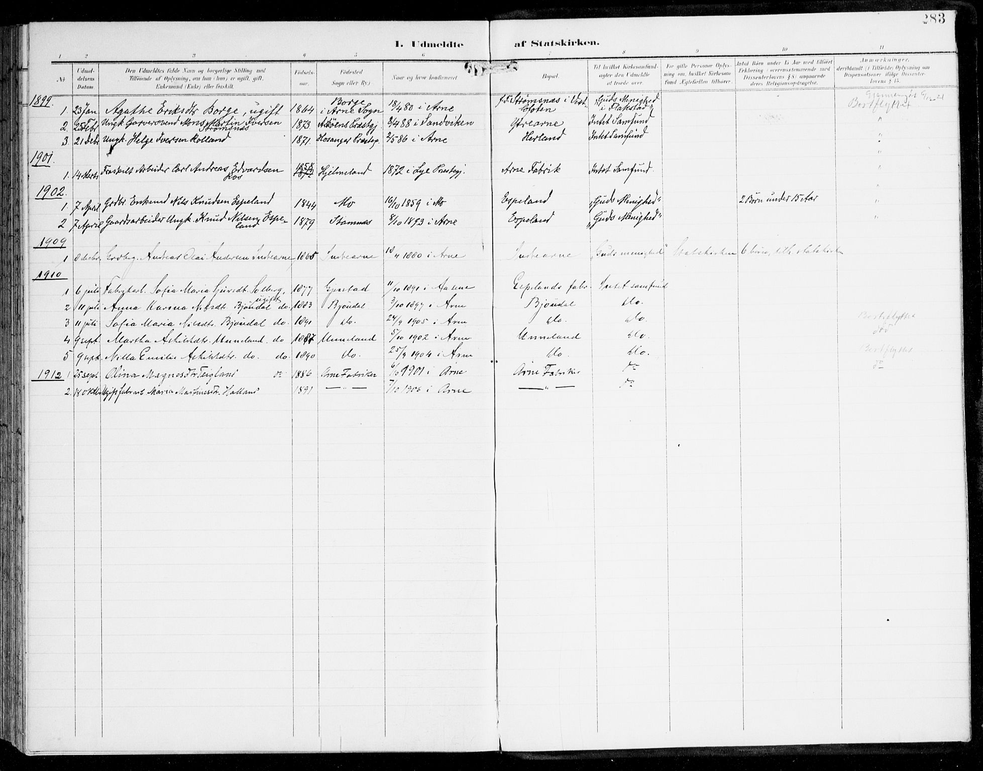 Haus sokneprestembete, SAB/A-75601/H/Haa: Parish register (official) no. D 2, 1899-1912, p. 283