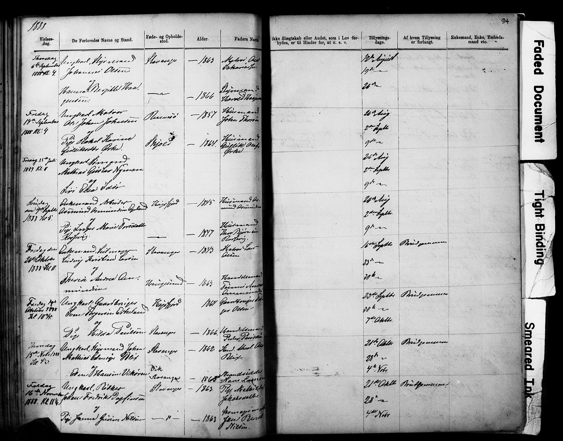 Domkirken sokneprestkontor, SAST/A-101812/001/30/30BB/L0014: Parish register (copy) no. B 14, 1875-1902, p. 94