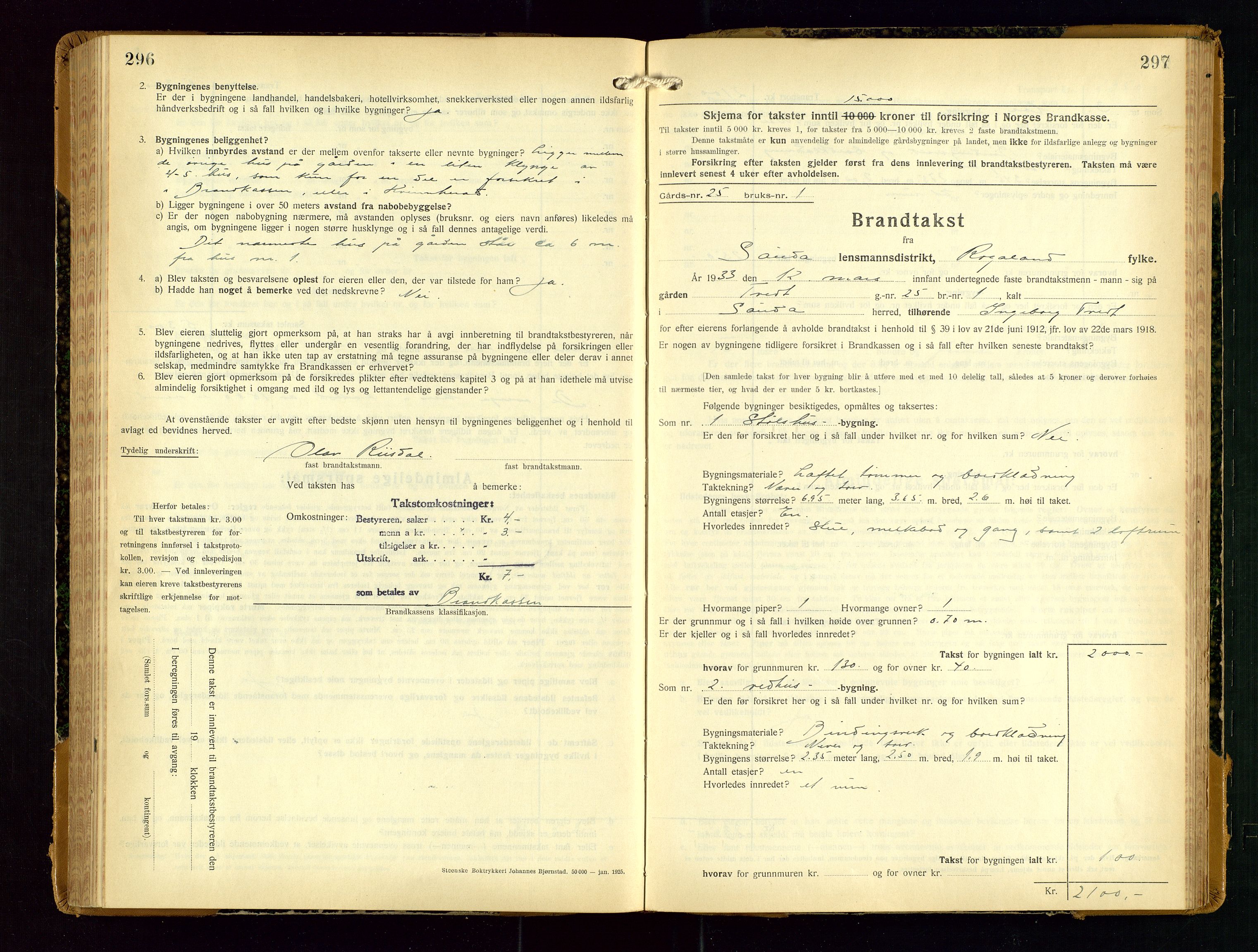 Sauda lensmannskontor, SAST/A-100177/Gob/L0003: Branntakstprotokoll - skjematakst, 1928-1936, p. 296-297