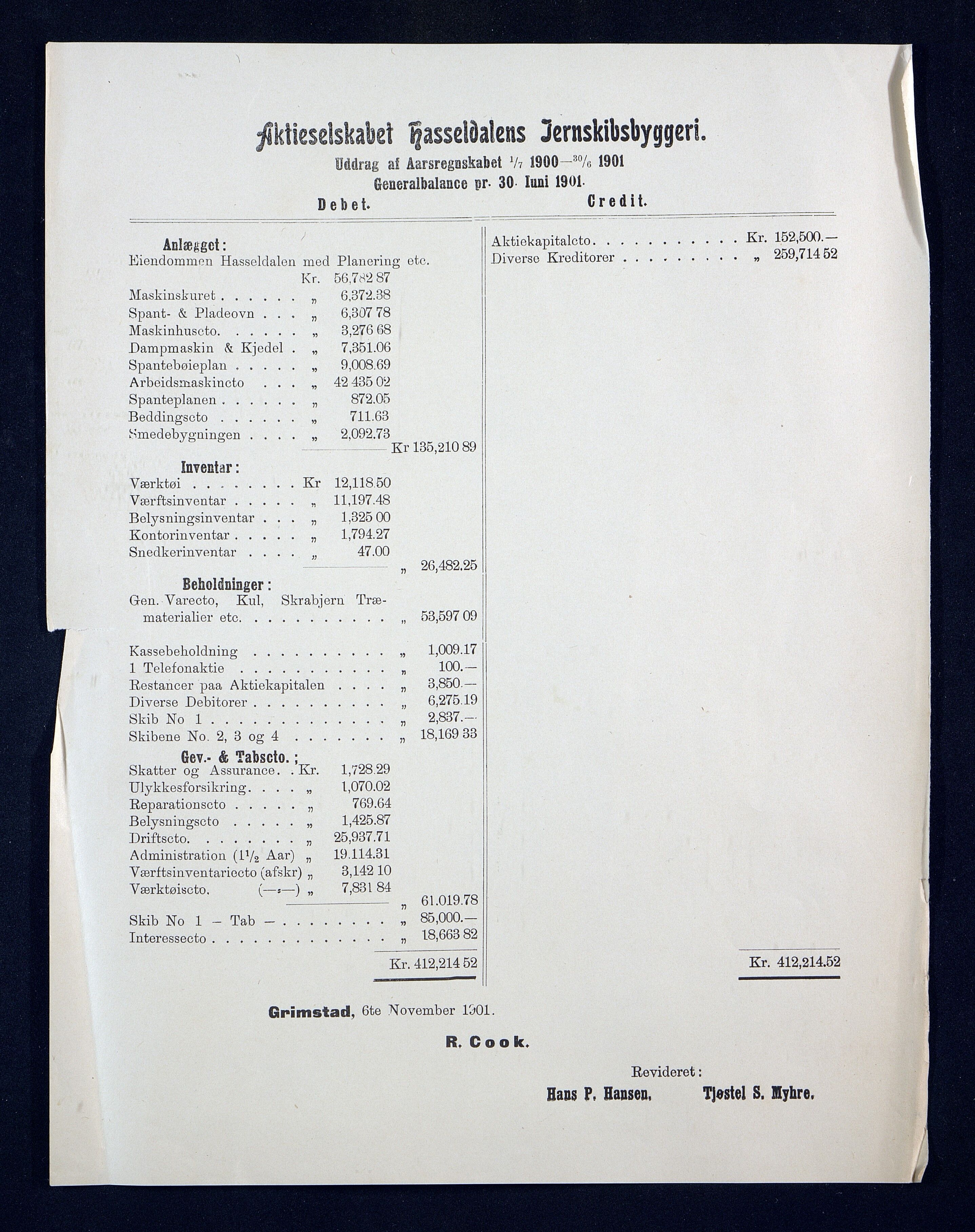 Grefstad & Herlofson, AAKS/PA-1127a/B/02/L0009: 58. A/S Hasseldalen Jernskibsbyggeri, 1899-1907