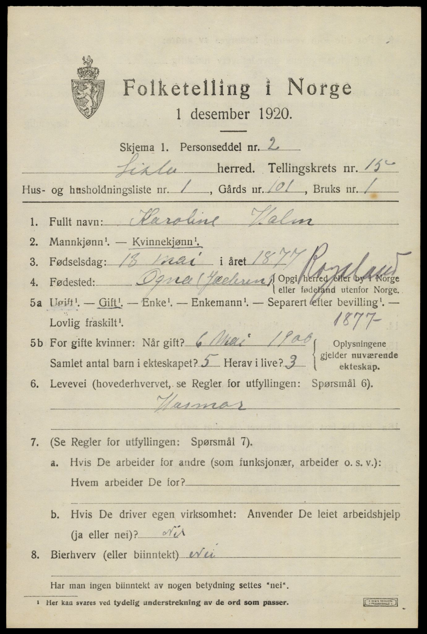 SAK, 1920 census for Lista, 1920, p. 12579